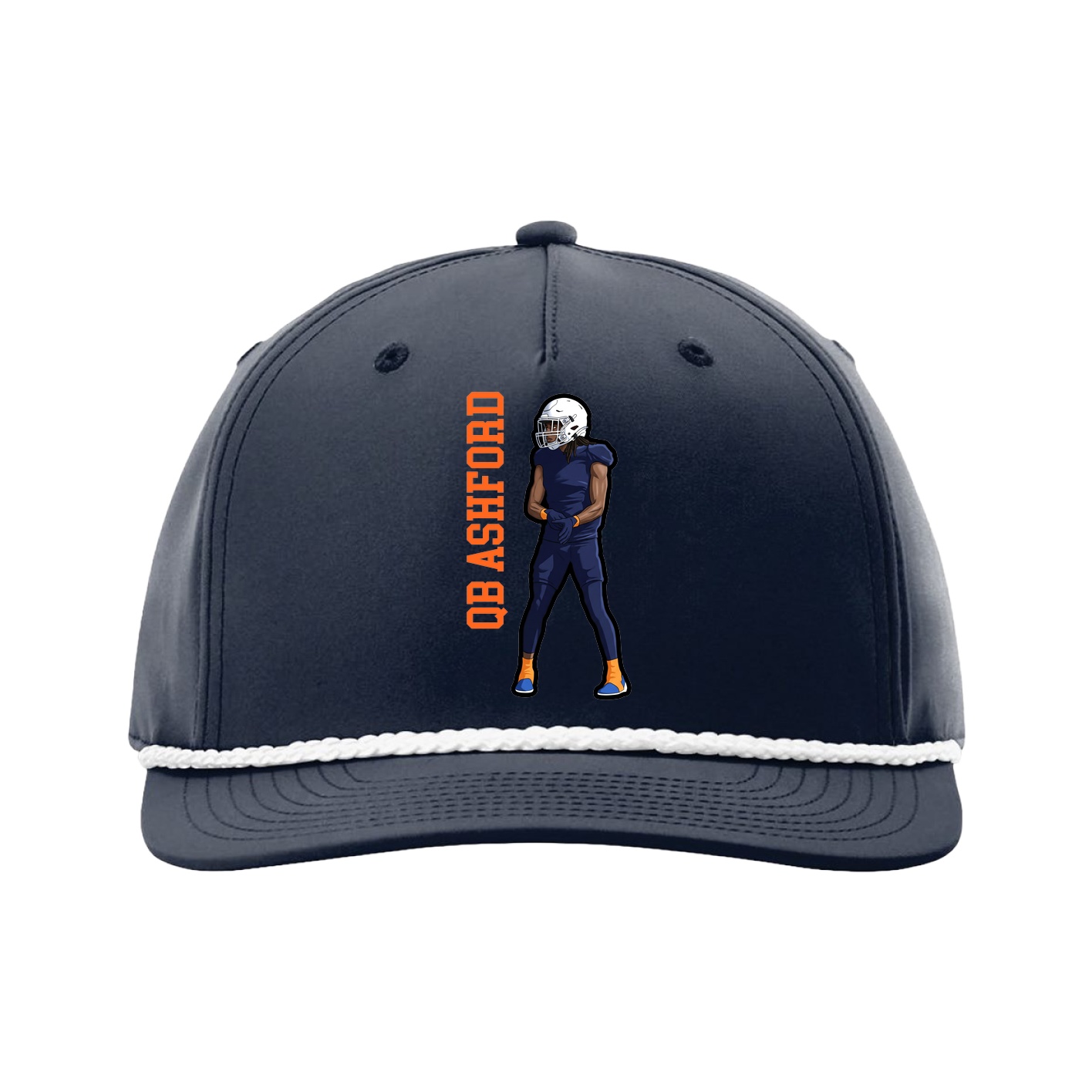 Five-Panel Classic Rope Cap — Name Vertical in Navy