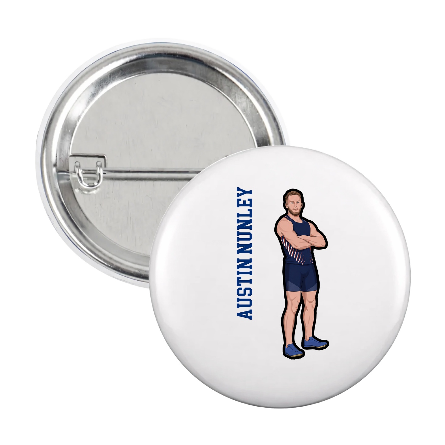 Game Day Button — Name Vertical in White