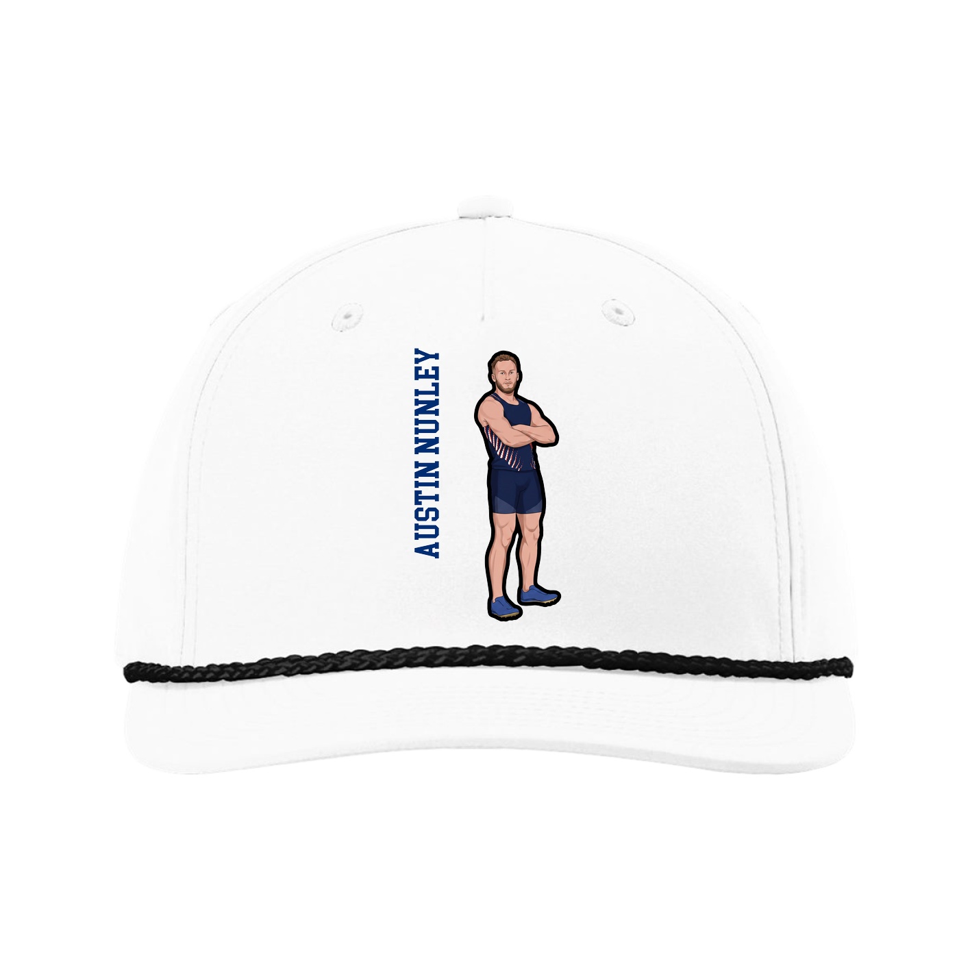 Five-Panel Classic Rope Cap — Name Vertical in White