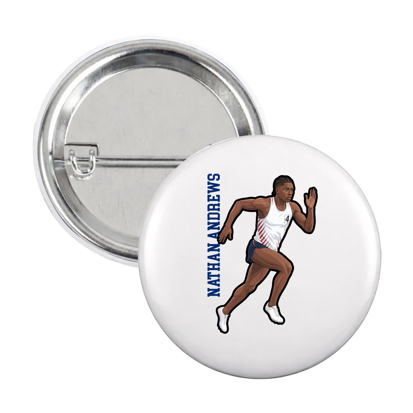Game Day Button — Name Vertical in White
