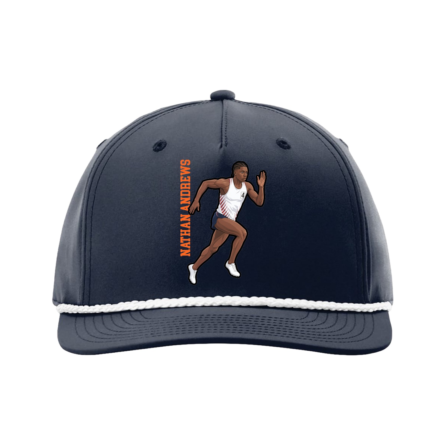 Five-Panel Classic Rope Cap — Name Vertical in Navy