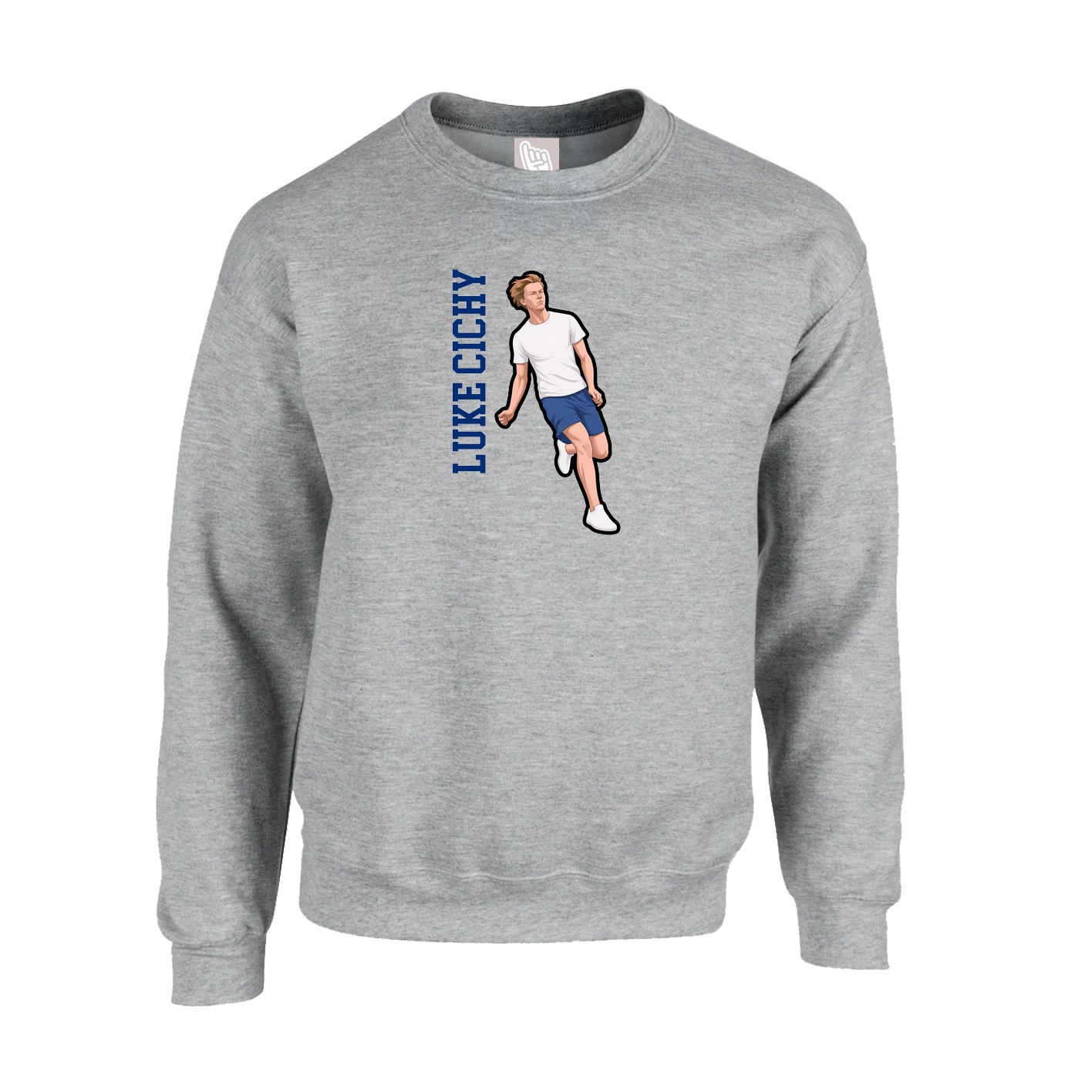 Fleece Crew — Name Vertical in Grey