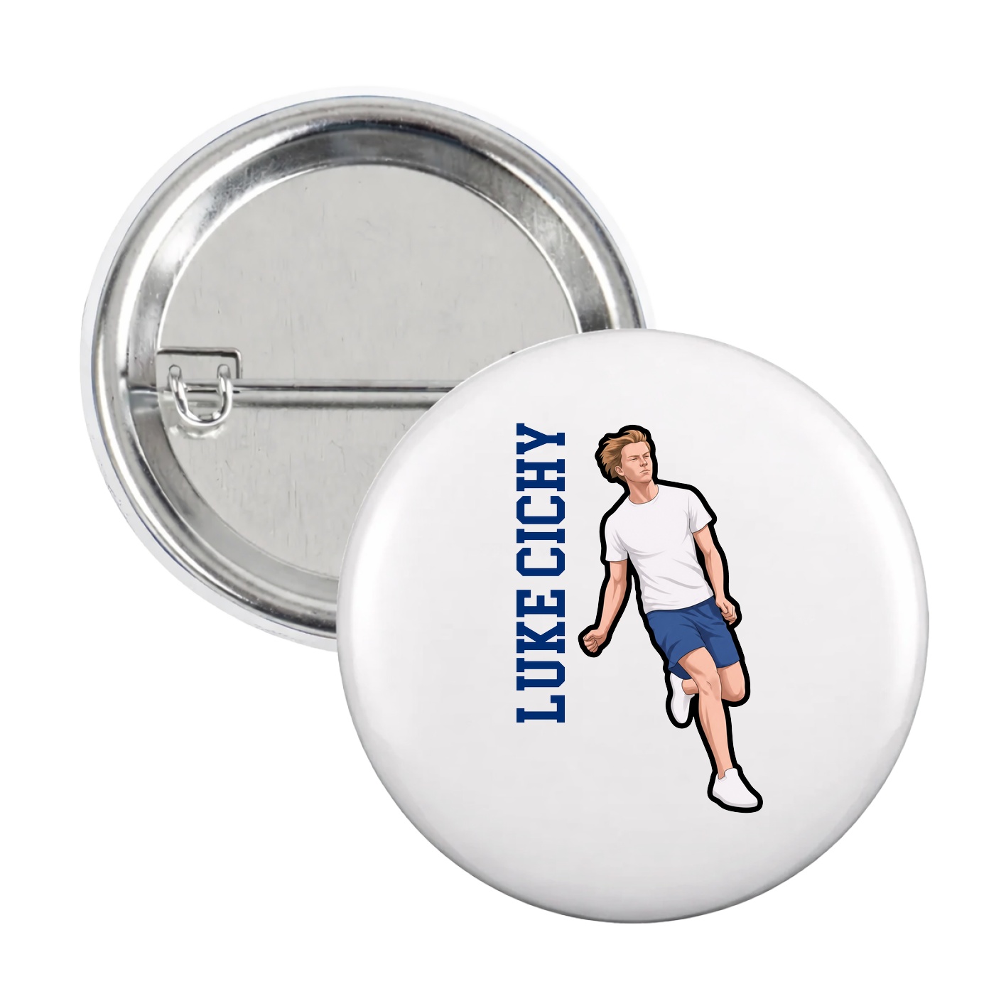 Game Day Button — Name Vertical in White