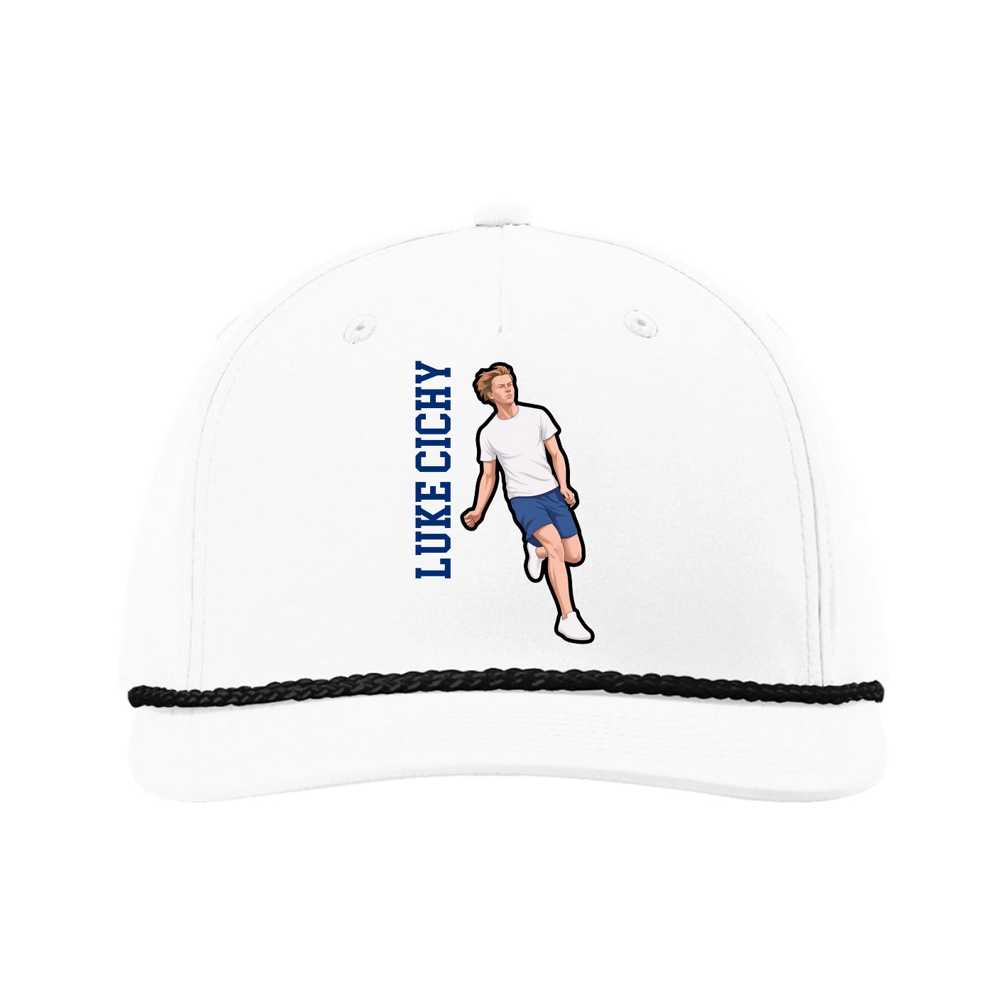 Five-Panel Classic Rope Cap — Name Vertical in White