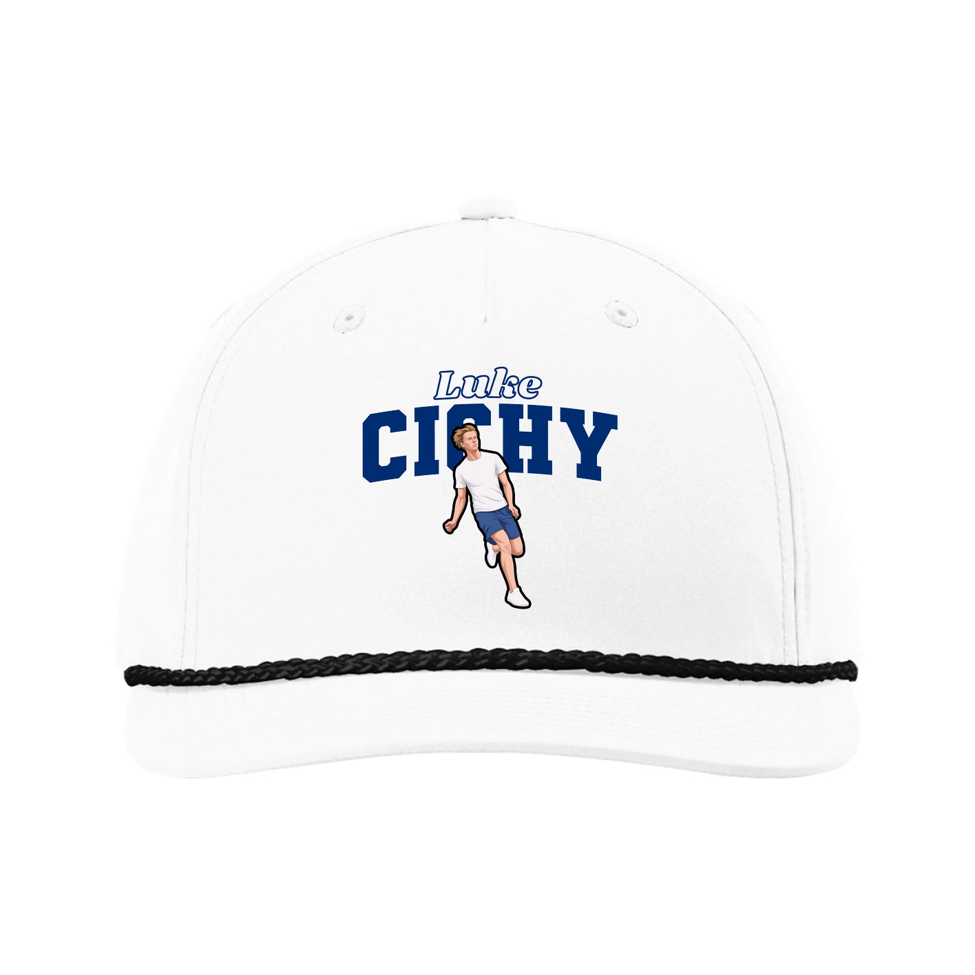 Five-Panel Classic Rope Cap — Name Arch in White