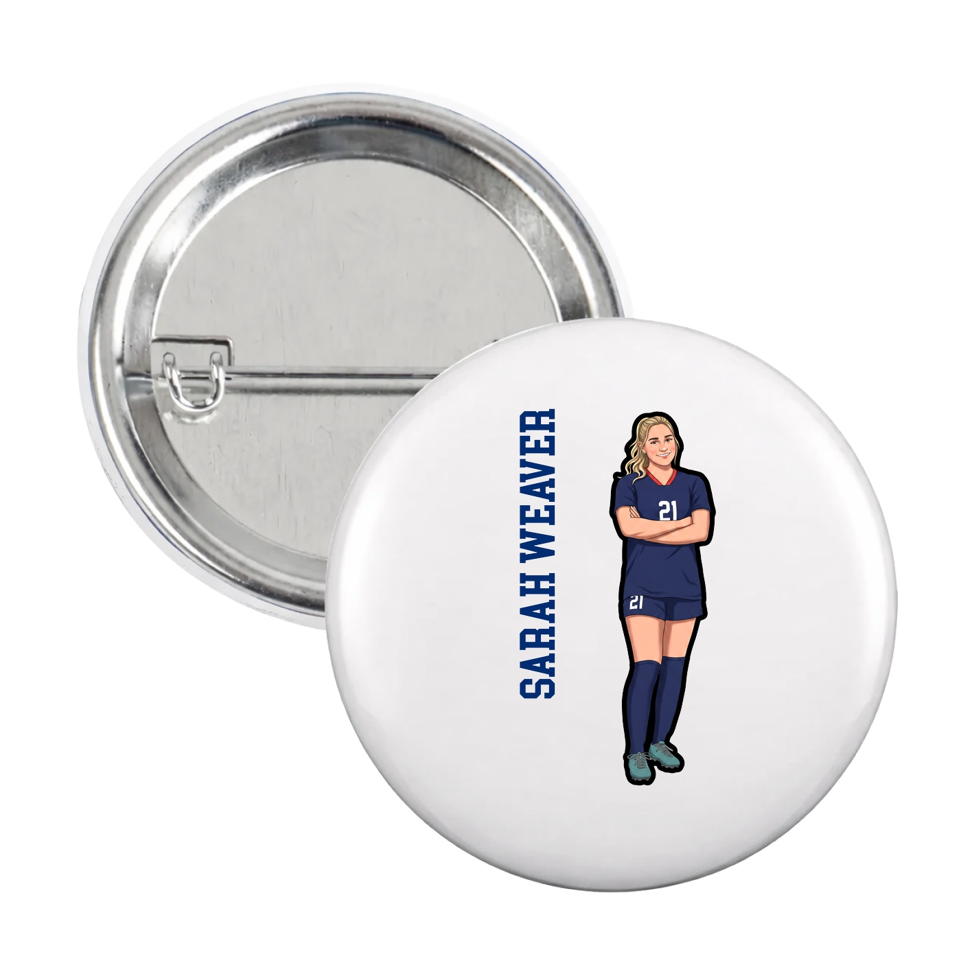 Game Day Button — Name Vertical in White