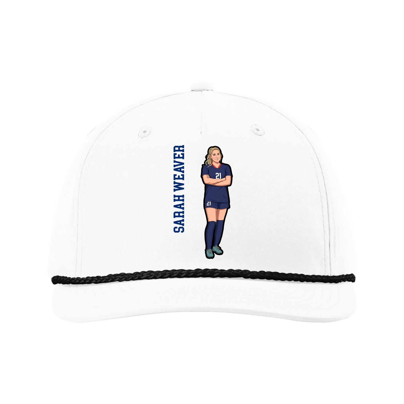 Five-Panel Classic Rope Cap — Name Vertical in White