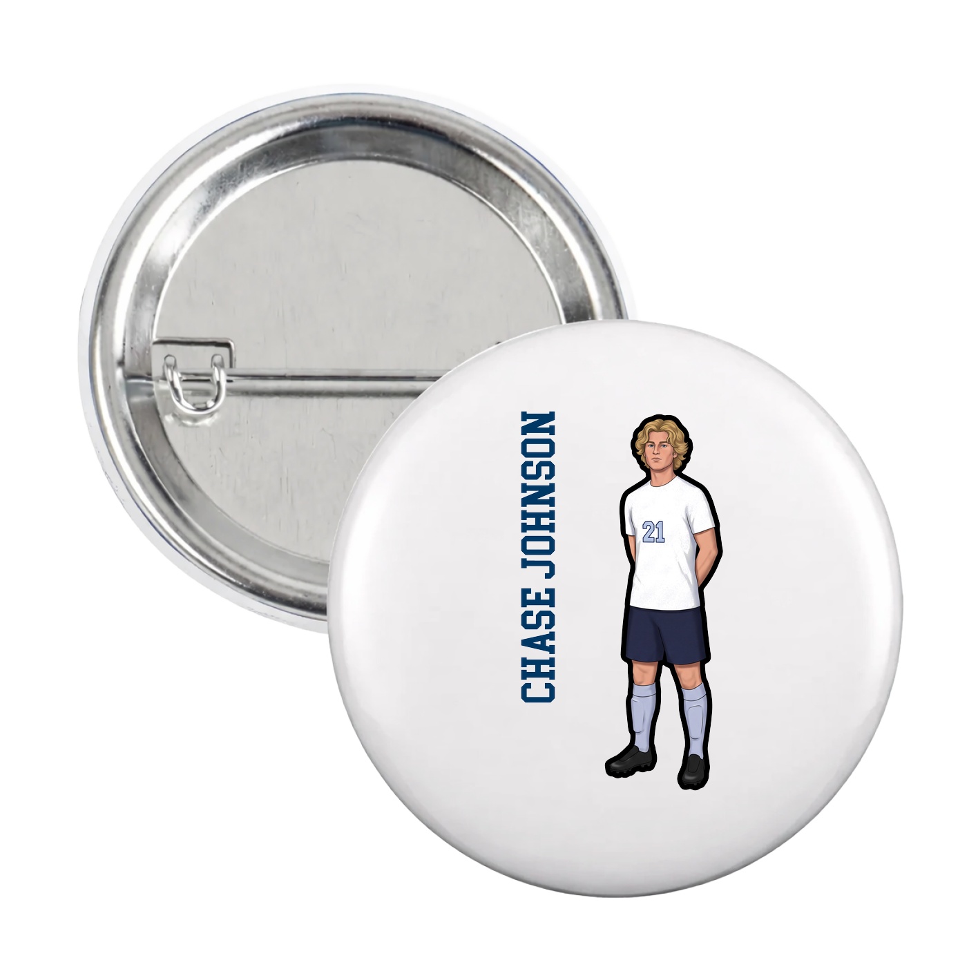 Game Day Button — Name Vertical in White