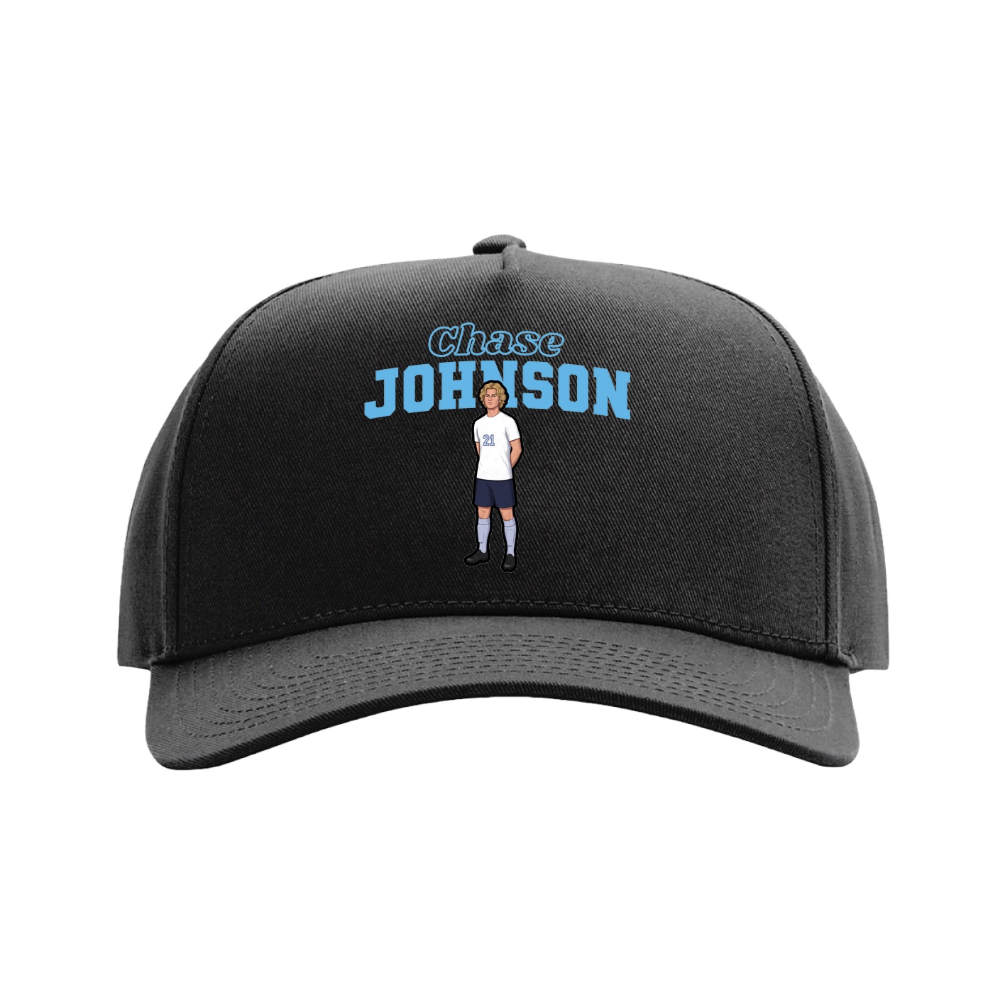 Full Fabric Five-Panel Champ Cap — Name Arch in Black