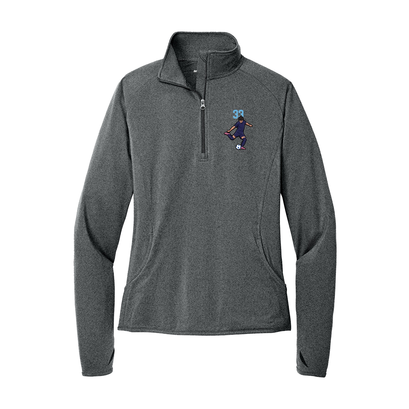 Women's Q-Zip Pullover — Number Top in Grey