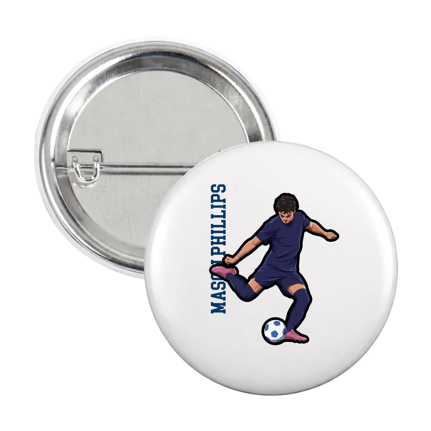 Game Day Button — Name Vertical in White