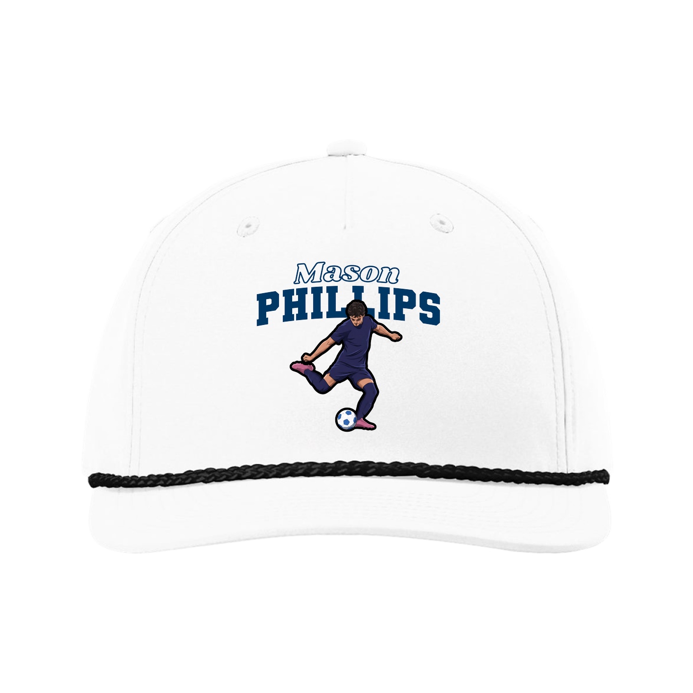 Five-Panel Classic Rope Cap — Name Arch in White