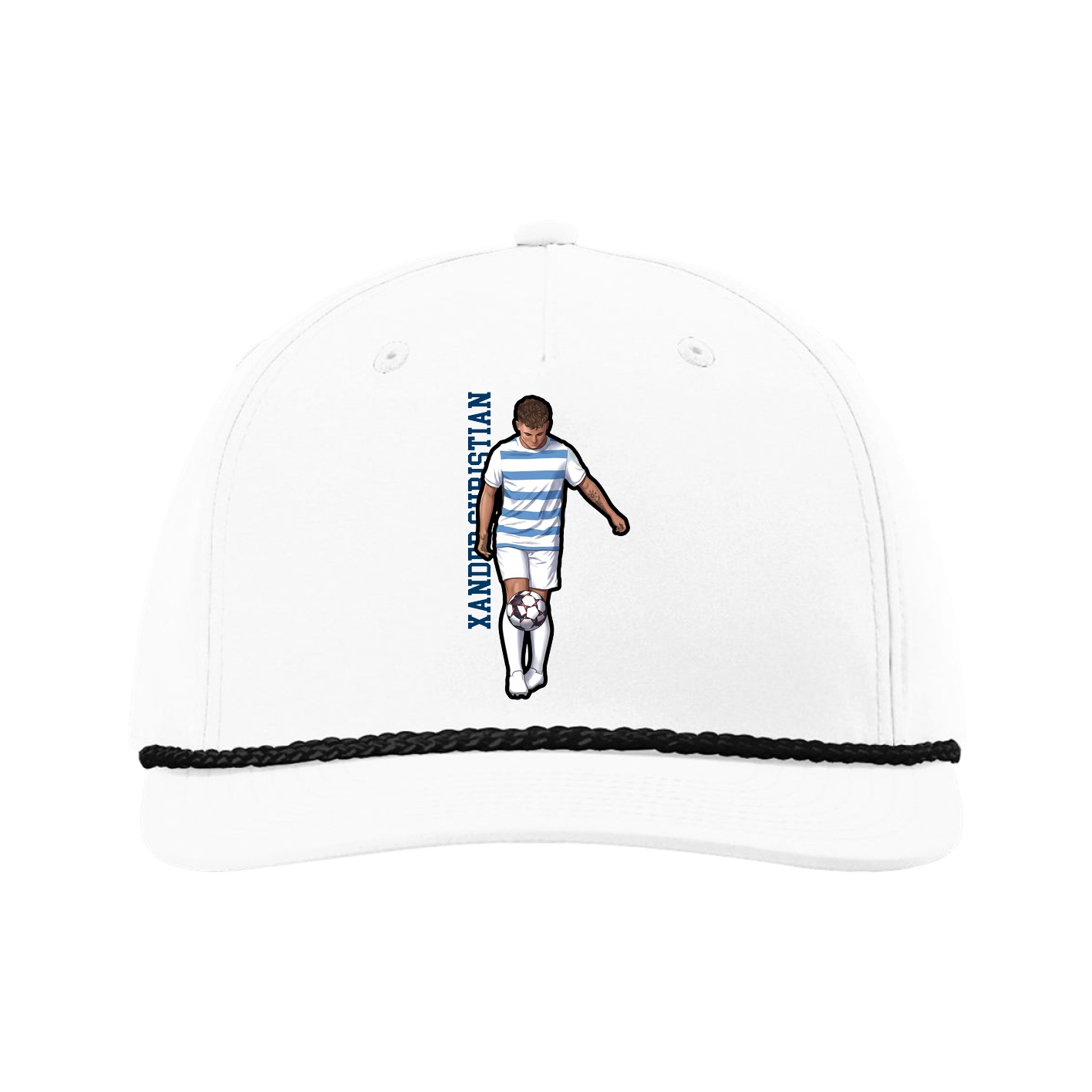 Five-Panel Classic Rope Cap — Name Vertical in White