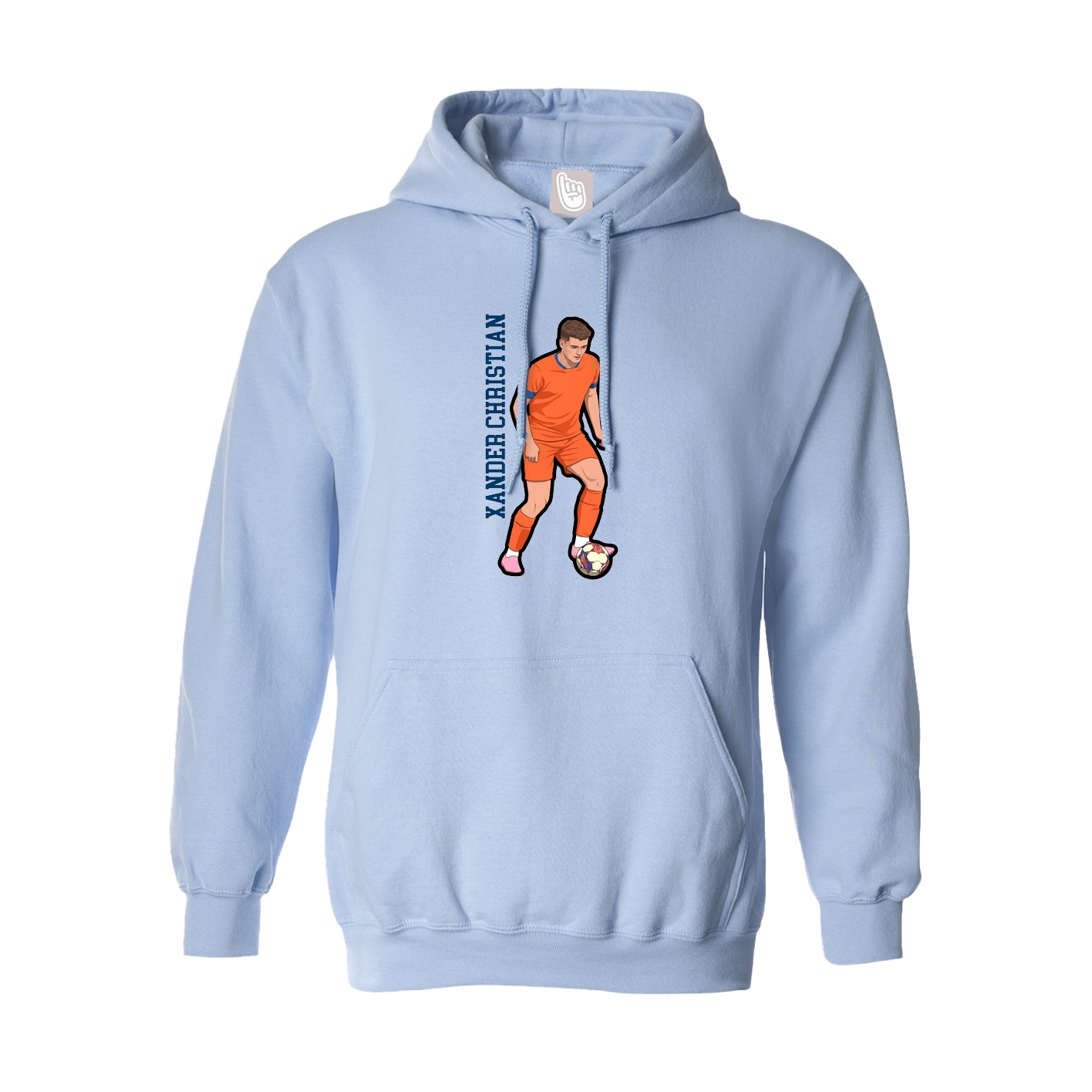 Hoodie — Name Vertical in Light Blue