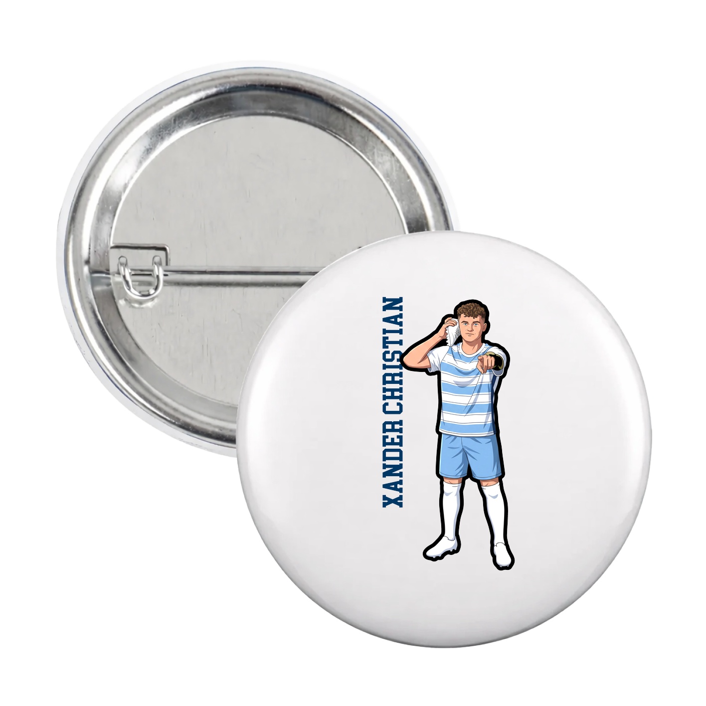 Game Day Button — Name Vertical in White