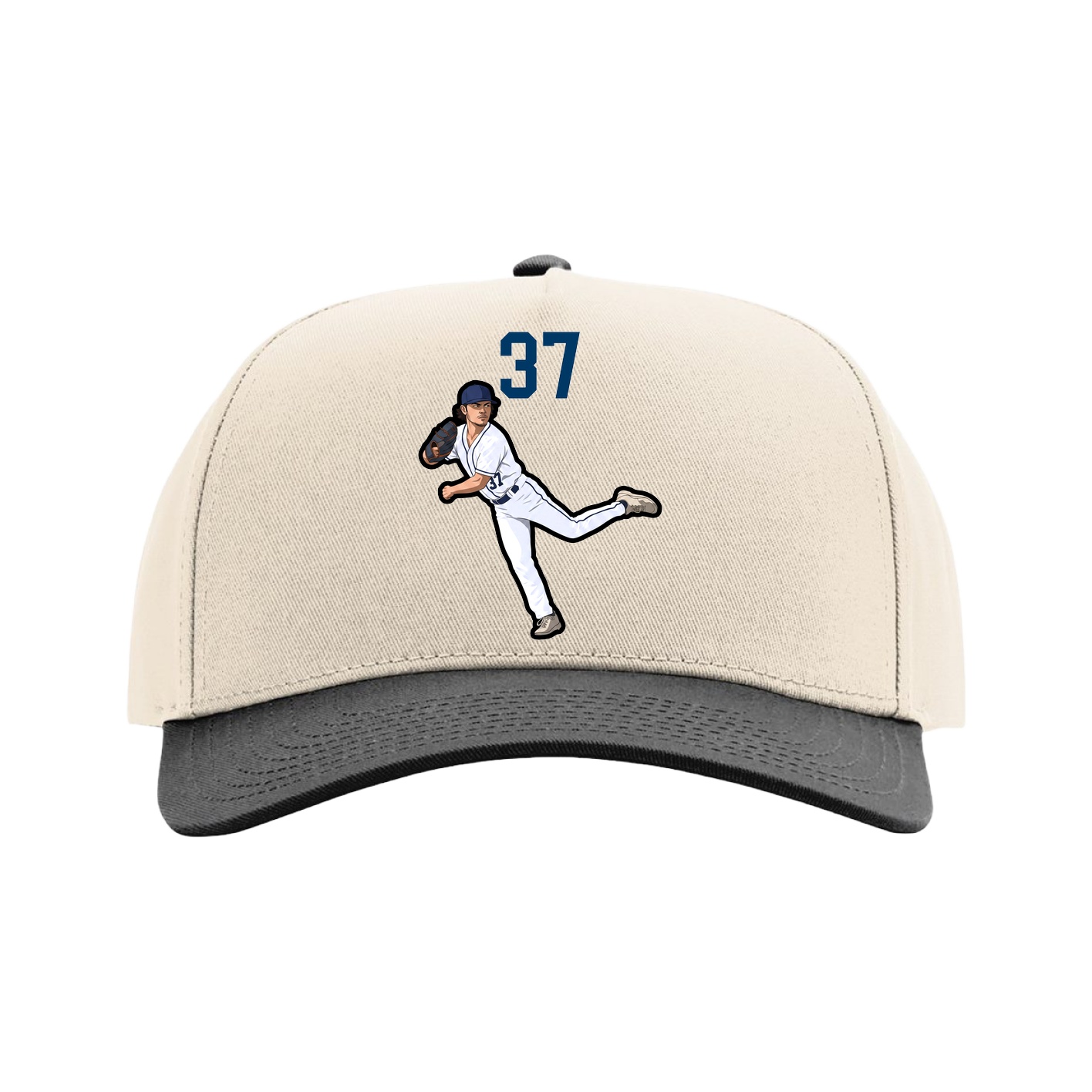 Full Fabric Five-Panel Champ Cap — Number Top in Cream/Black
