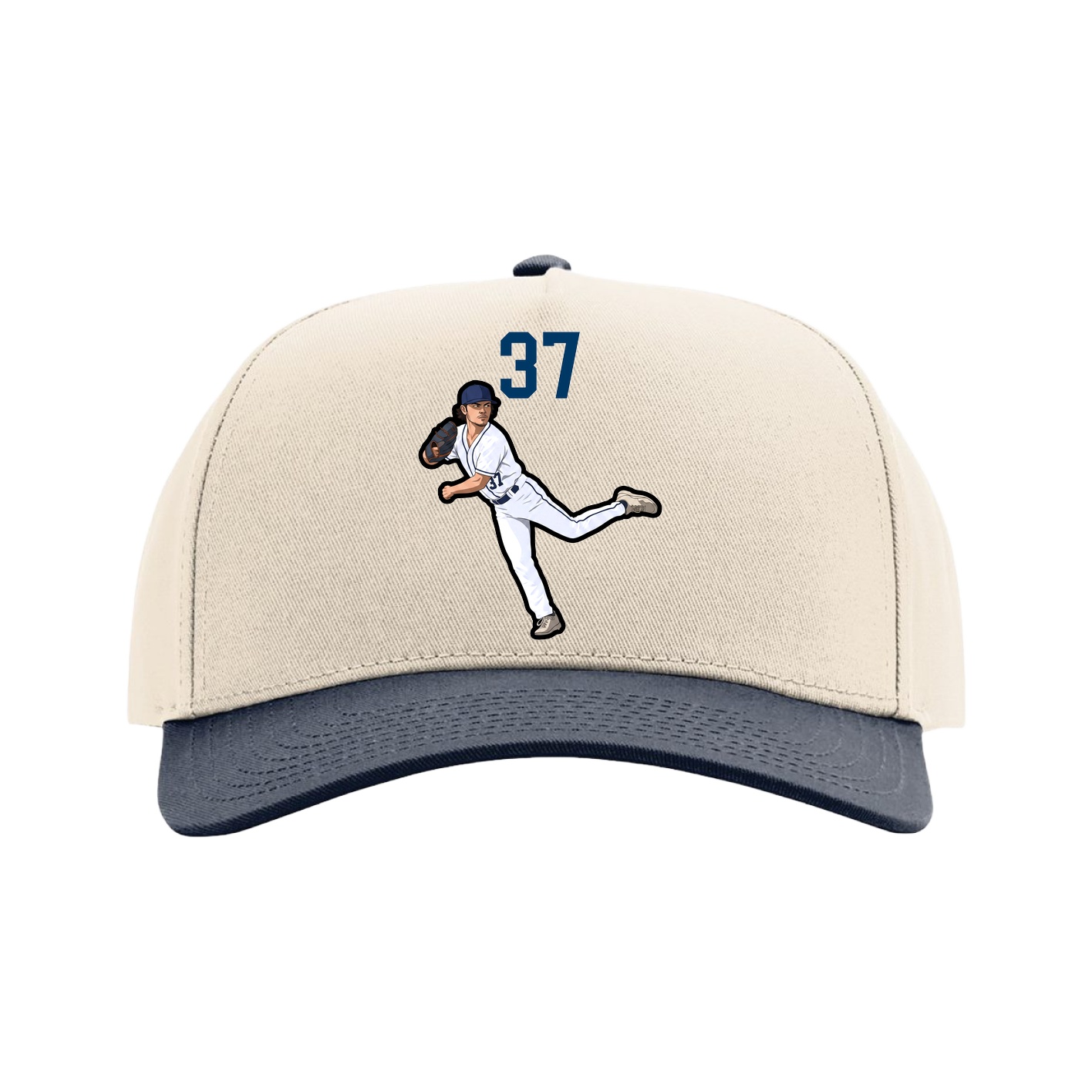 Full Fabric Five-Panel Champ Cap — Number Top in Cream/Navy