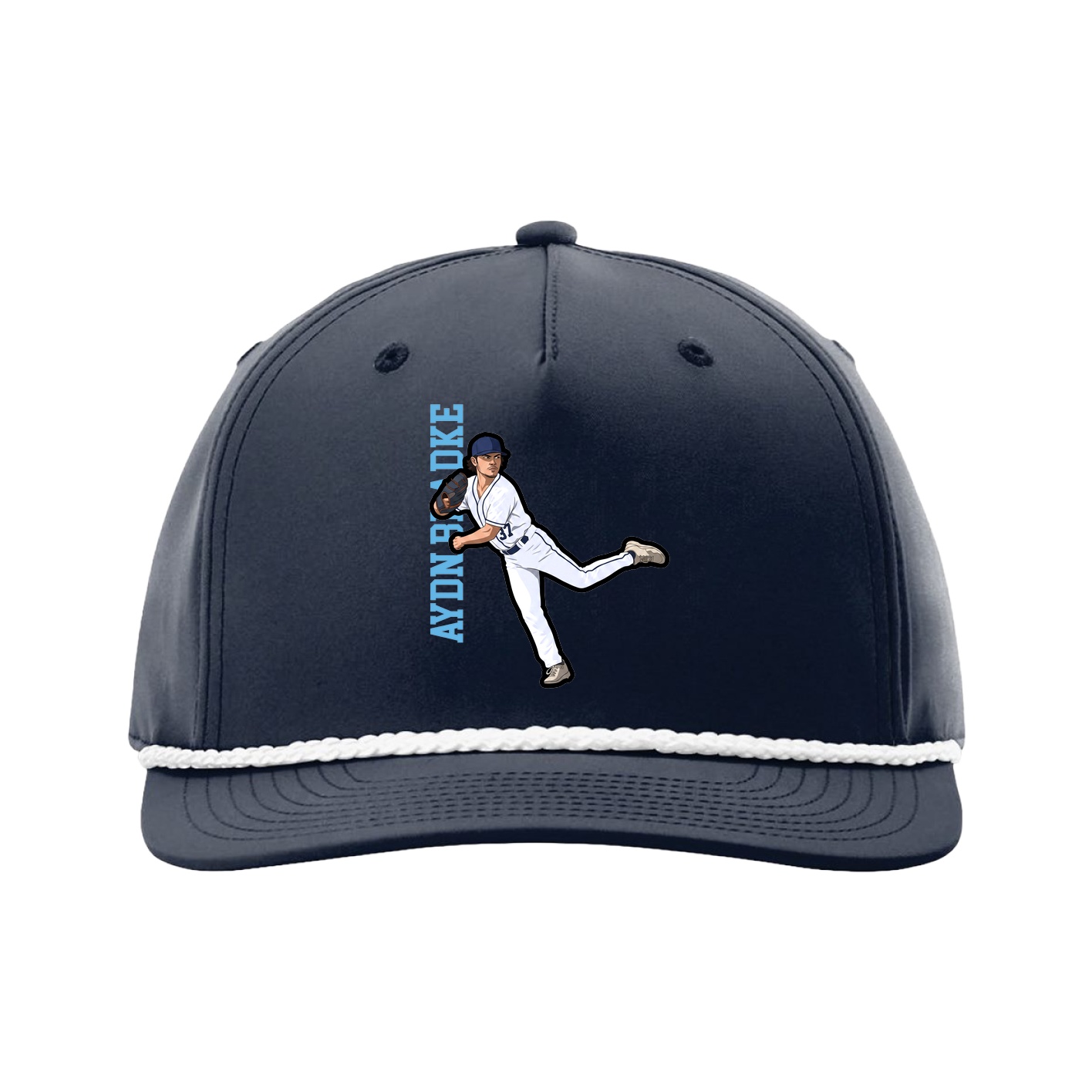 Five-Panel Classic Rope Cap — Name Vertical in Navy