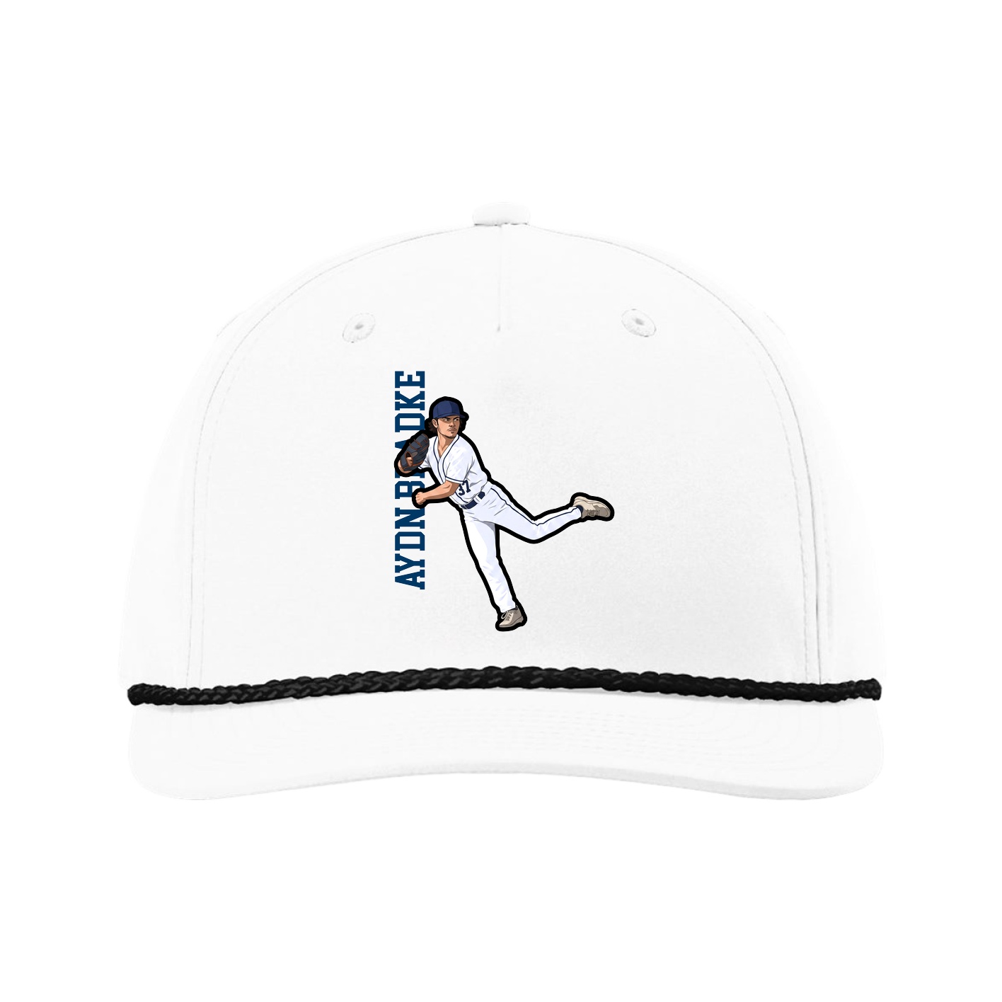 Five-Panel Classic Rope Cap — Name Vertical in White