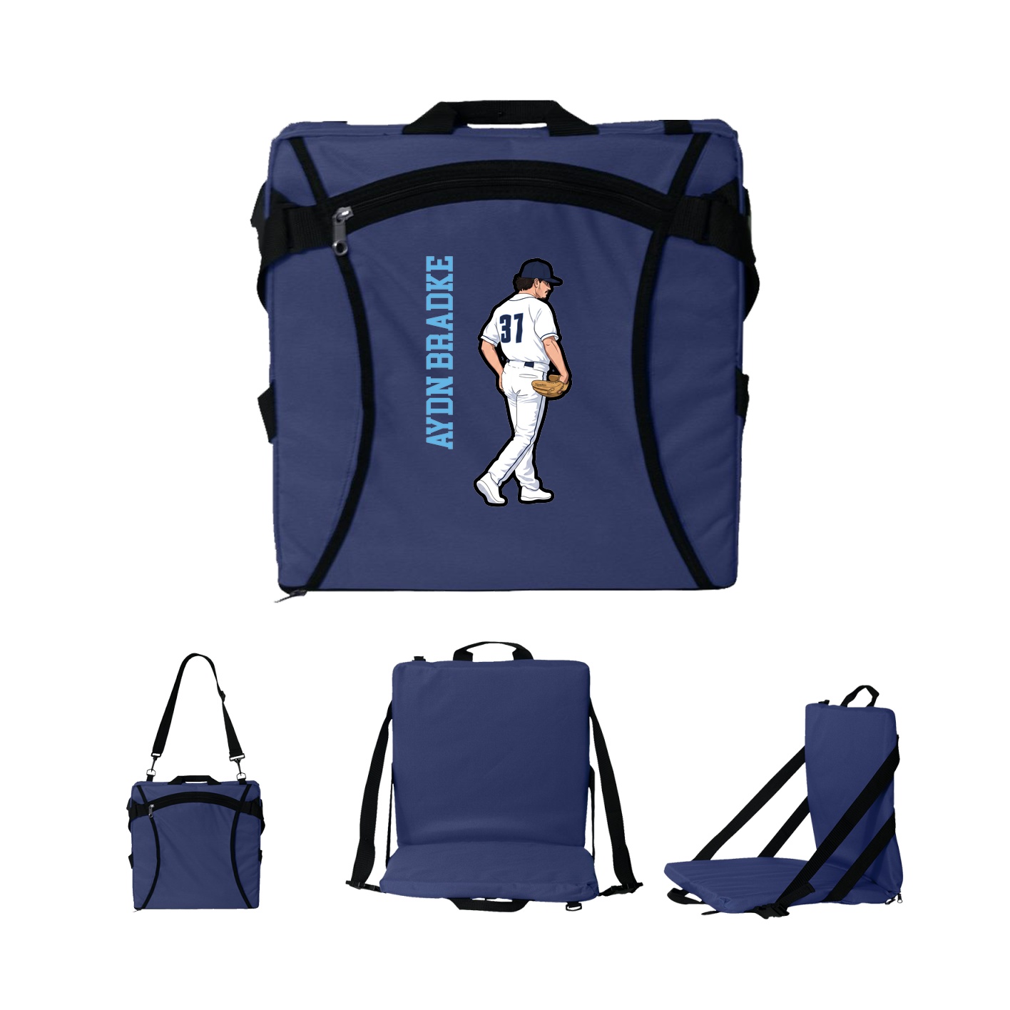 Folding Stadium Seat — Name Vertical in Navy