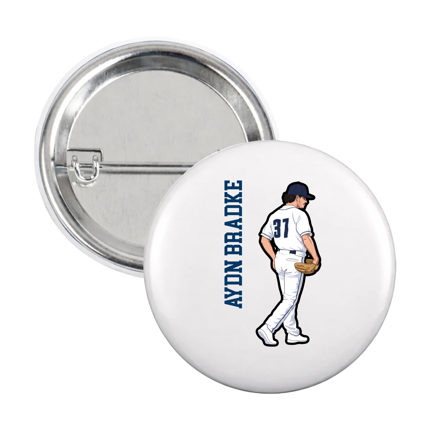Game Day Button — Name Vertical in White