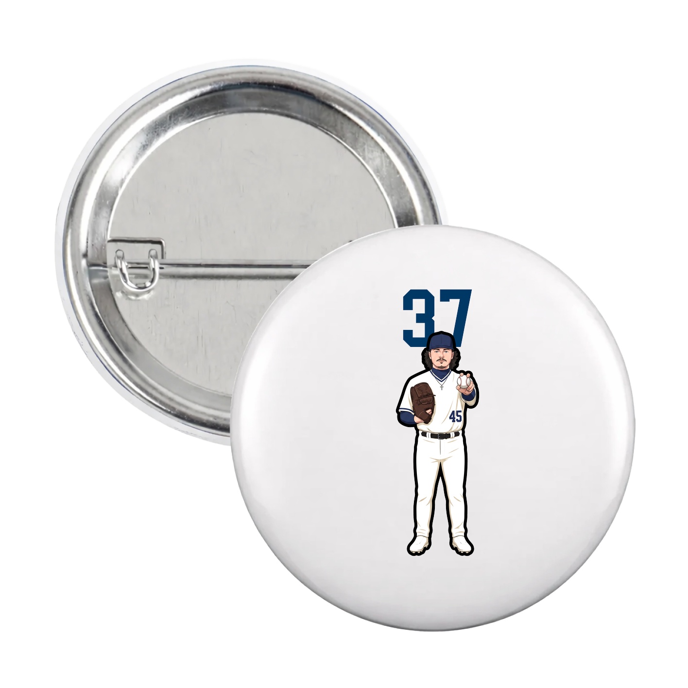 Game Day Button — Number Top in White