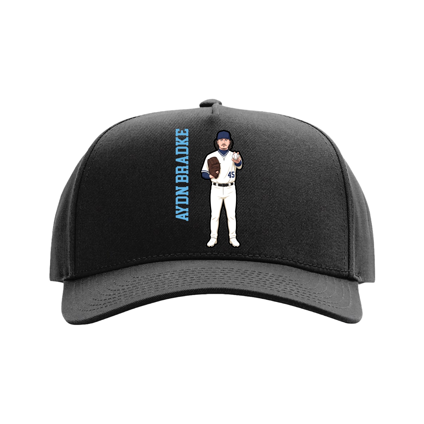 Full Fabric Five-Panel Champ Cap — Name Vertical in Black