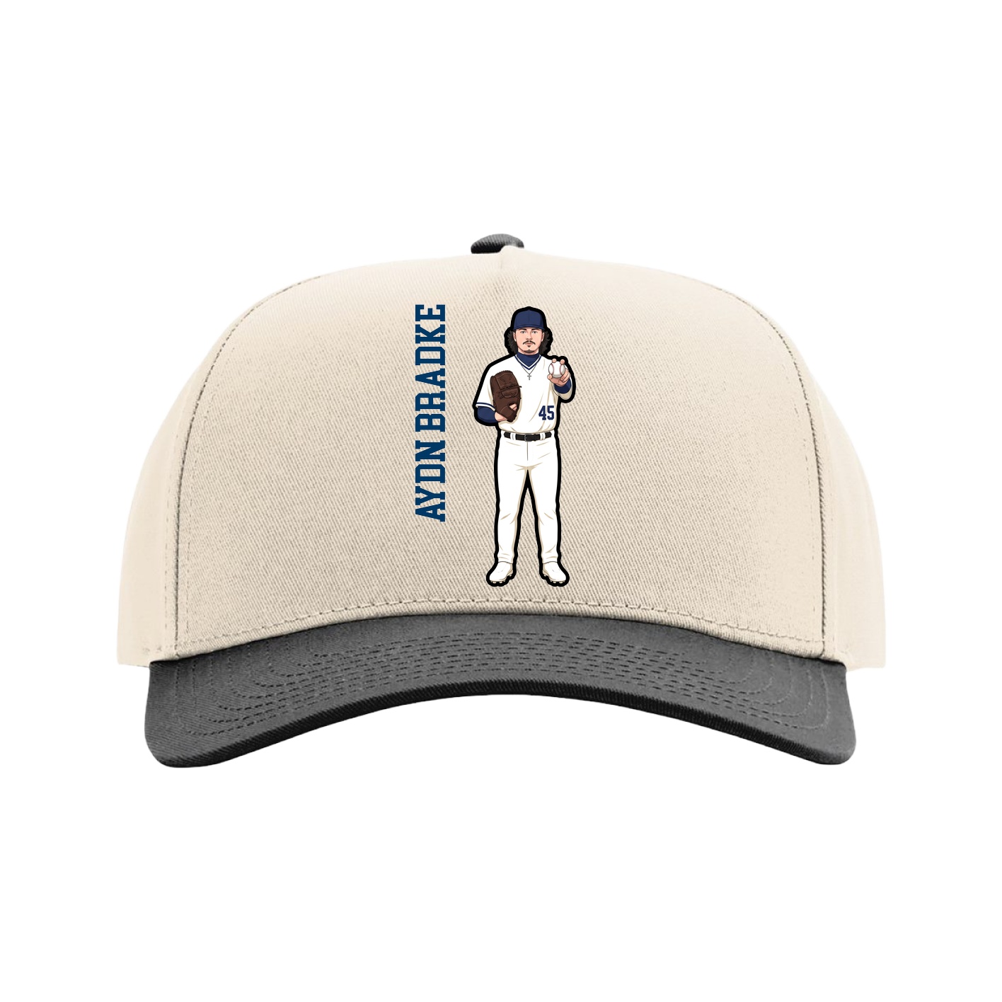 Full Fabric Five-Panel Champ Cap — Name Vertical in Cream/Black