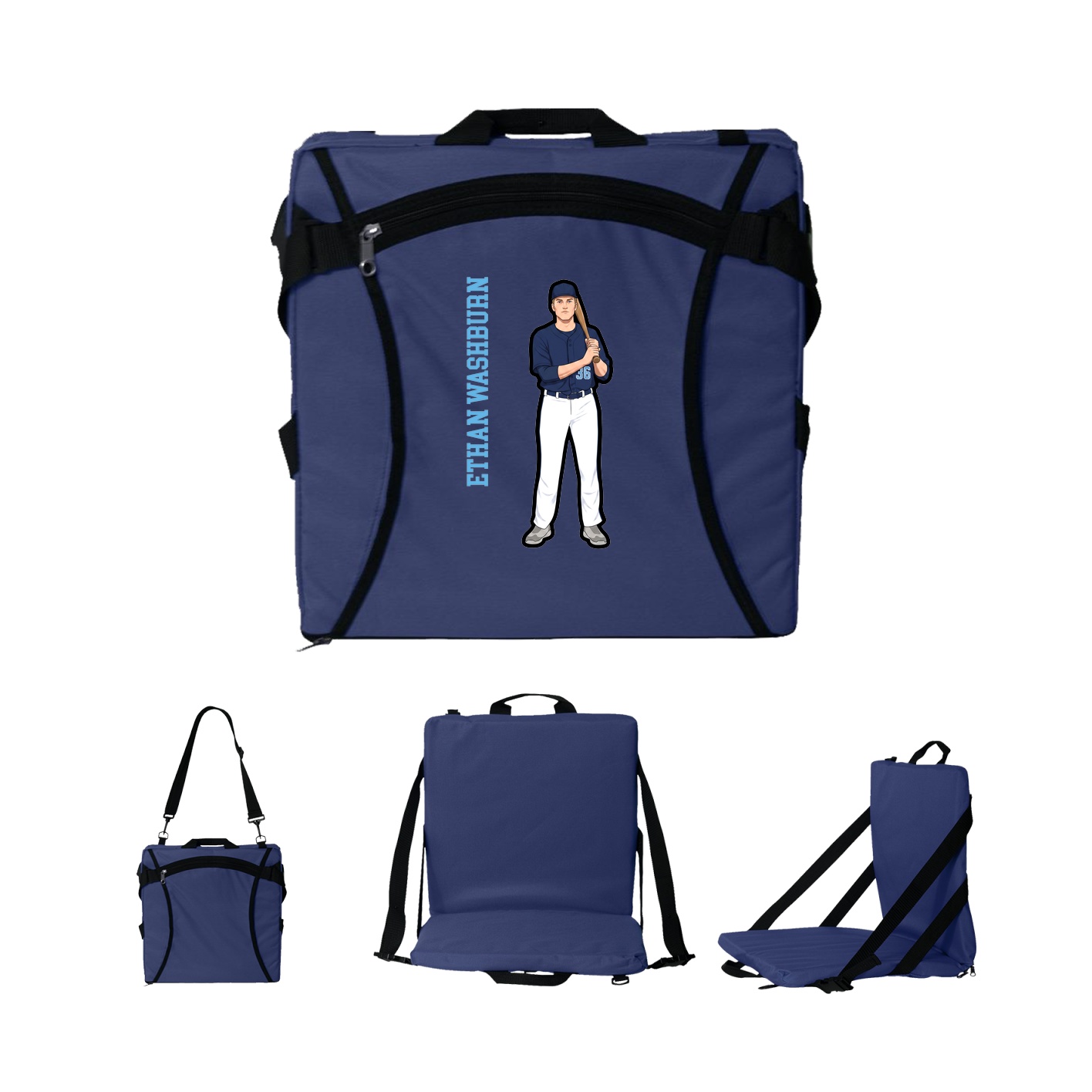 Folding Stadium Seat — Name Vertical in Navy