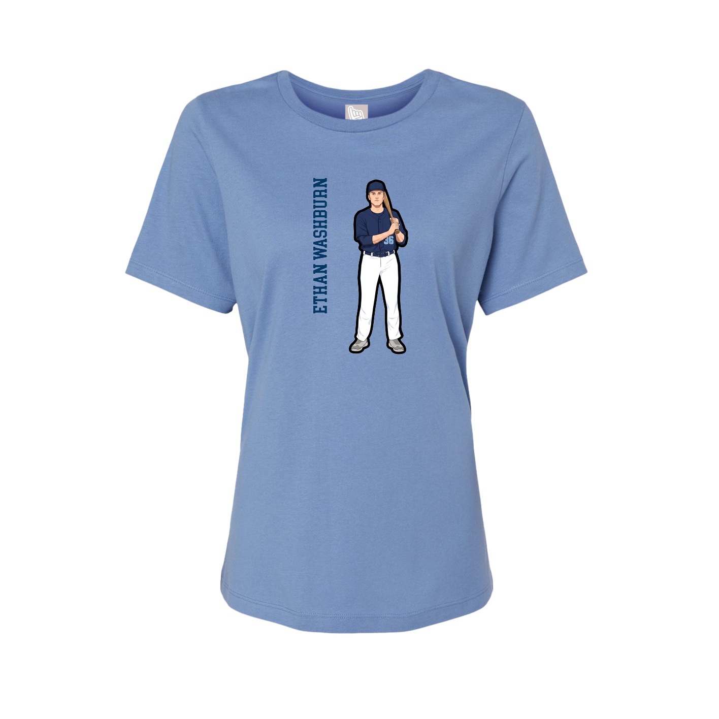 Fitted Women's Tee — Name Vertical in Powder Blue