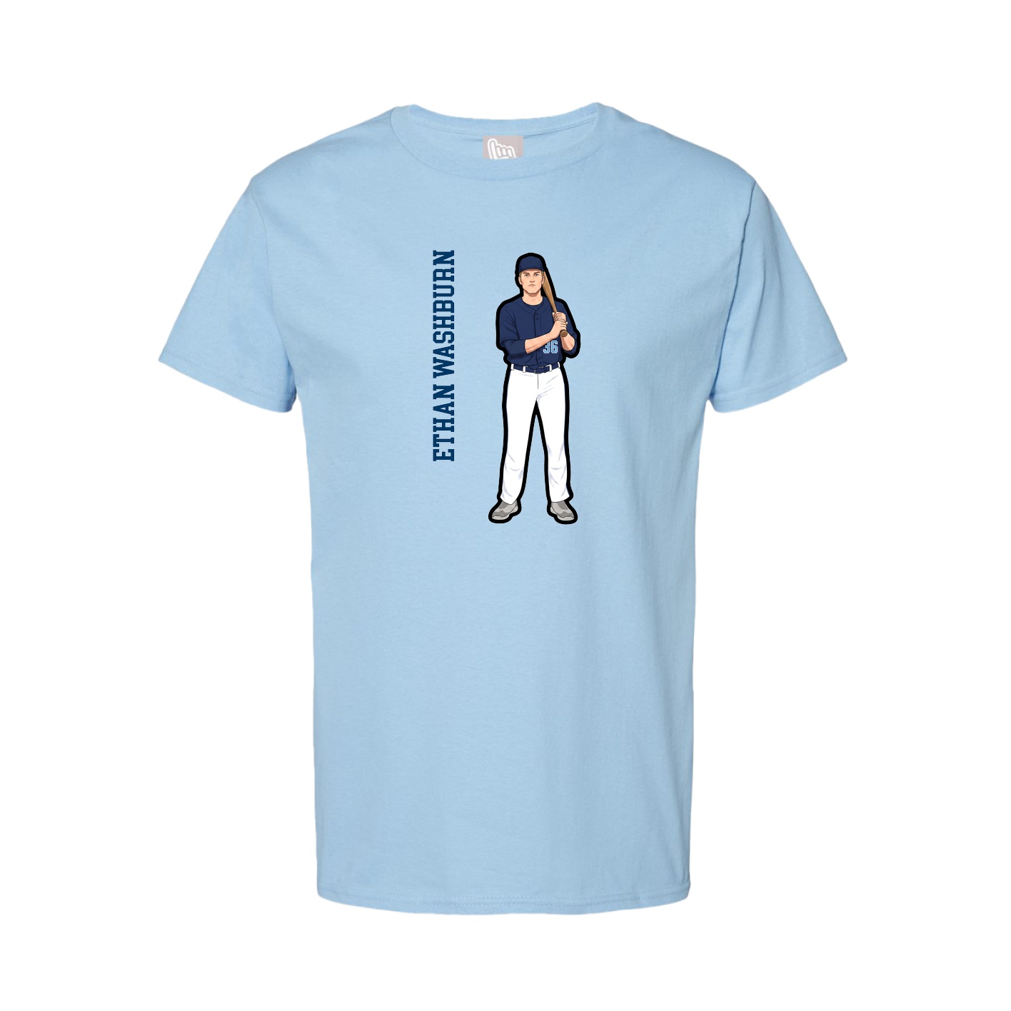 Youth Tee — Name Vertical in Light Blue