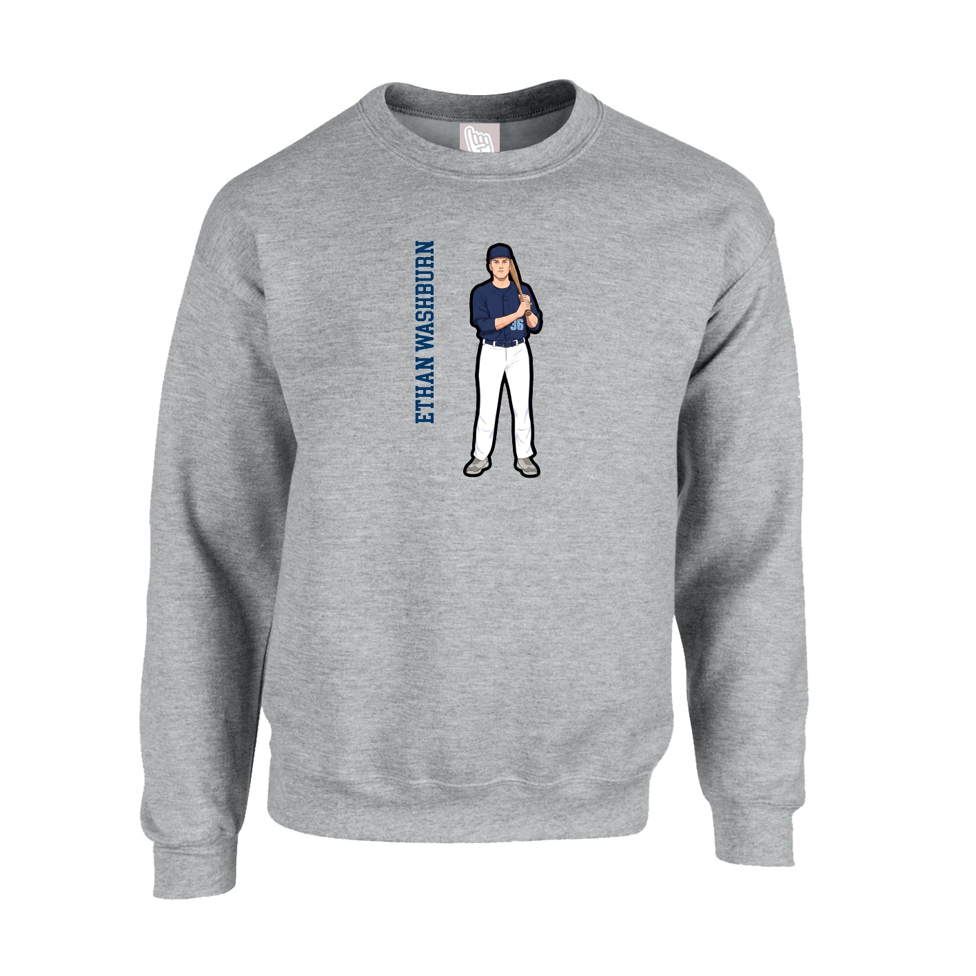 Fleece Crew — Name Vertical in Grey