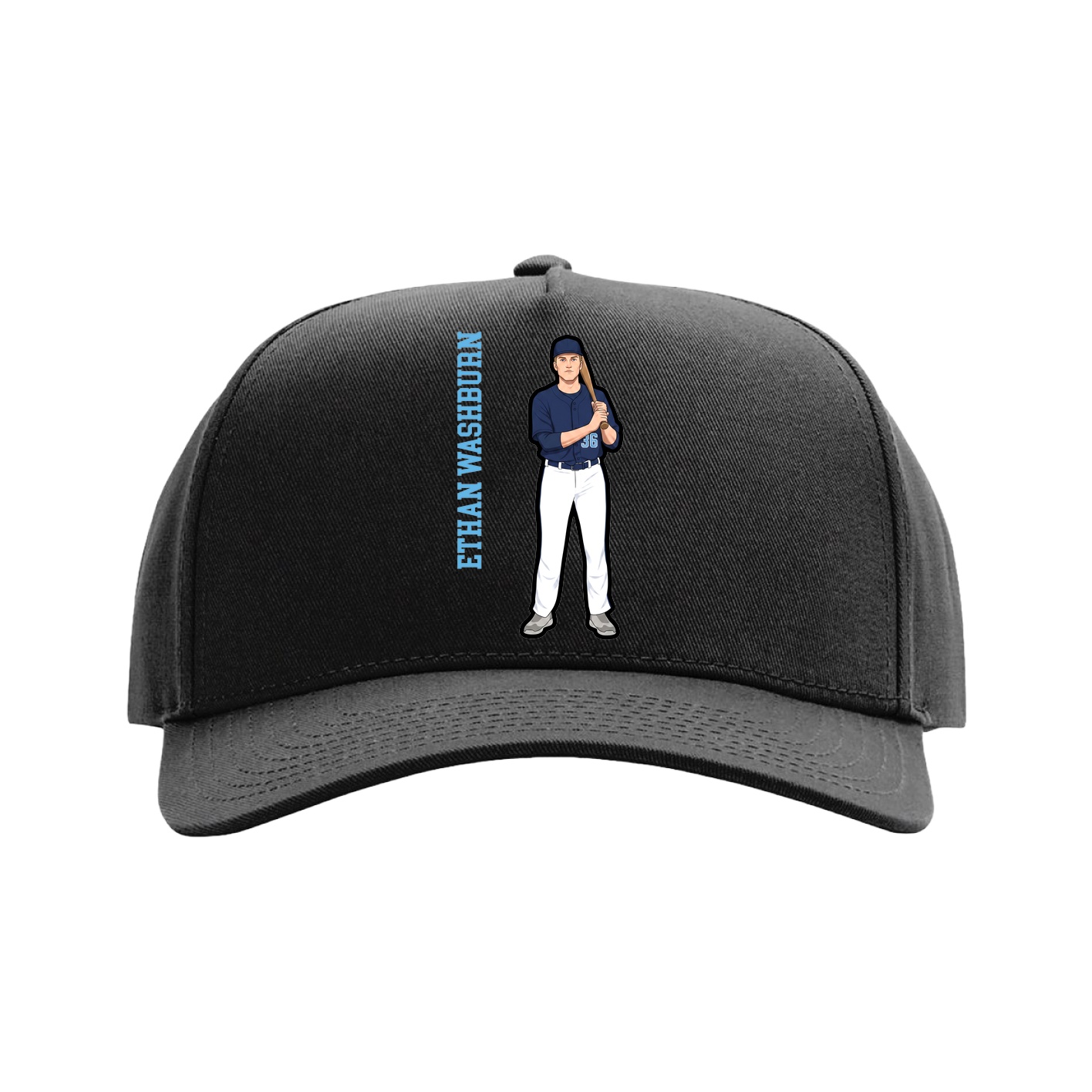 Full Fabric Five-Panel Champ Cap — Name Vertical in Black