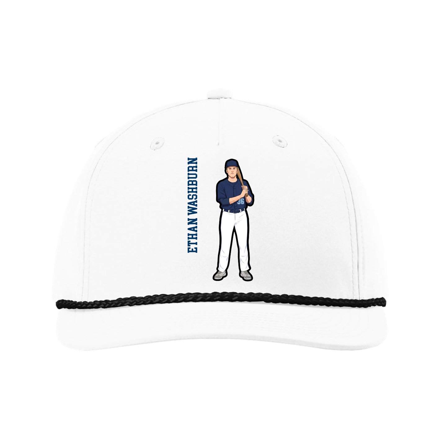 Five-Panel Classic Rope Cap — Name Vertical in White