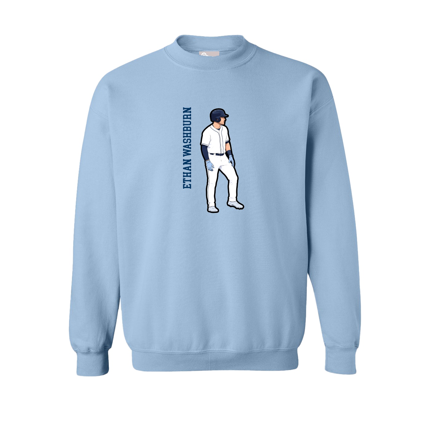 Fleece Crew — Name Vertical in Light Blue