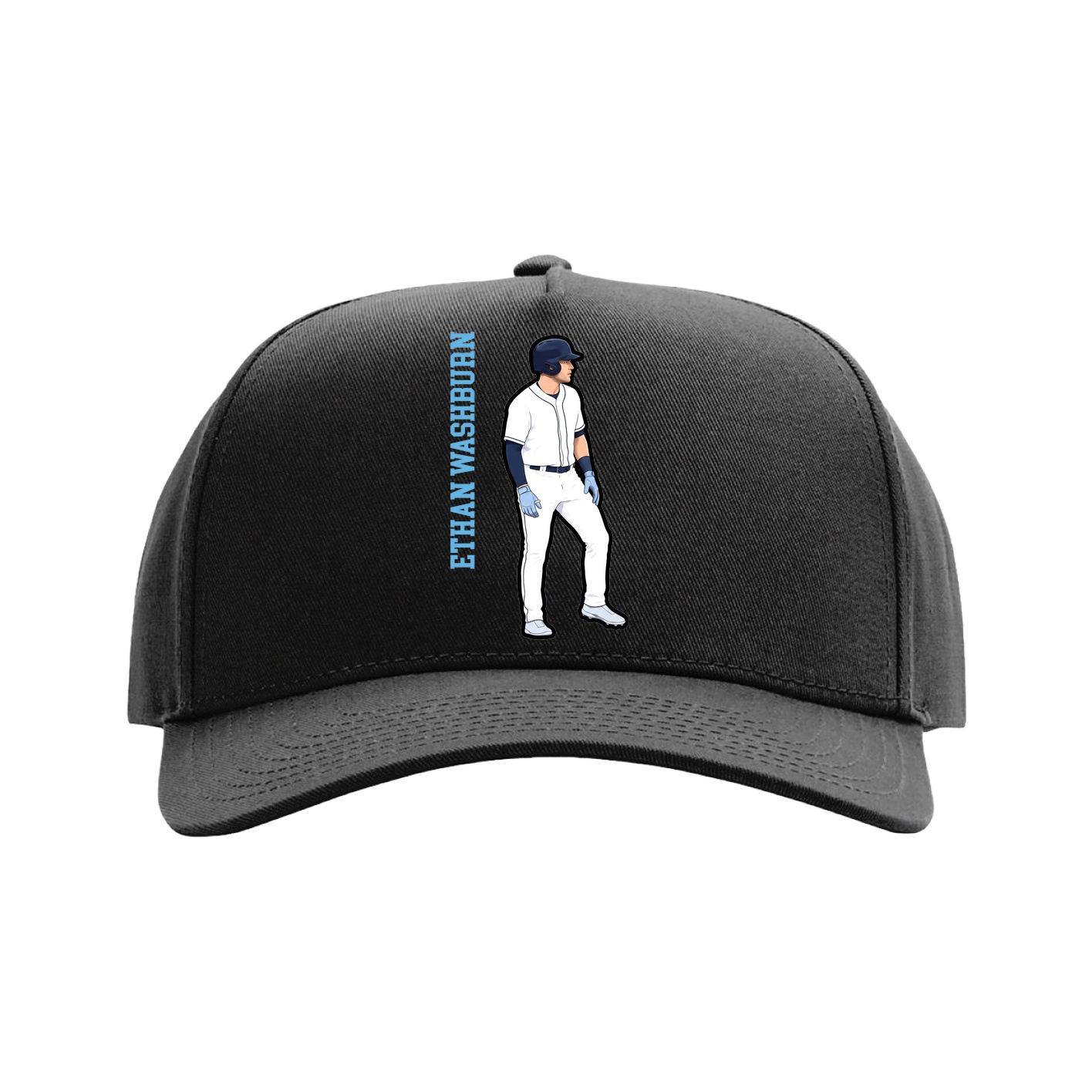Full Fabric Five-Panel Champ Cap — Name Vertical in Black