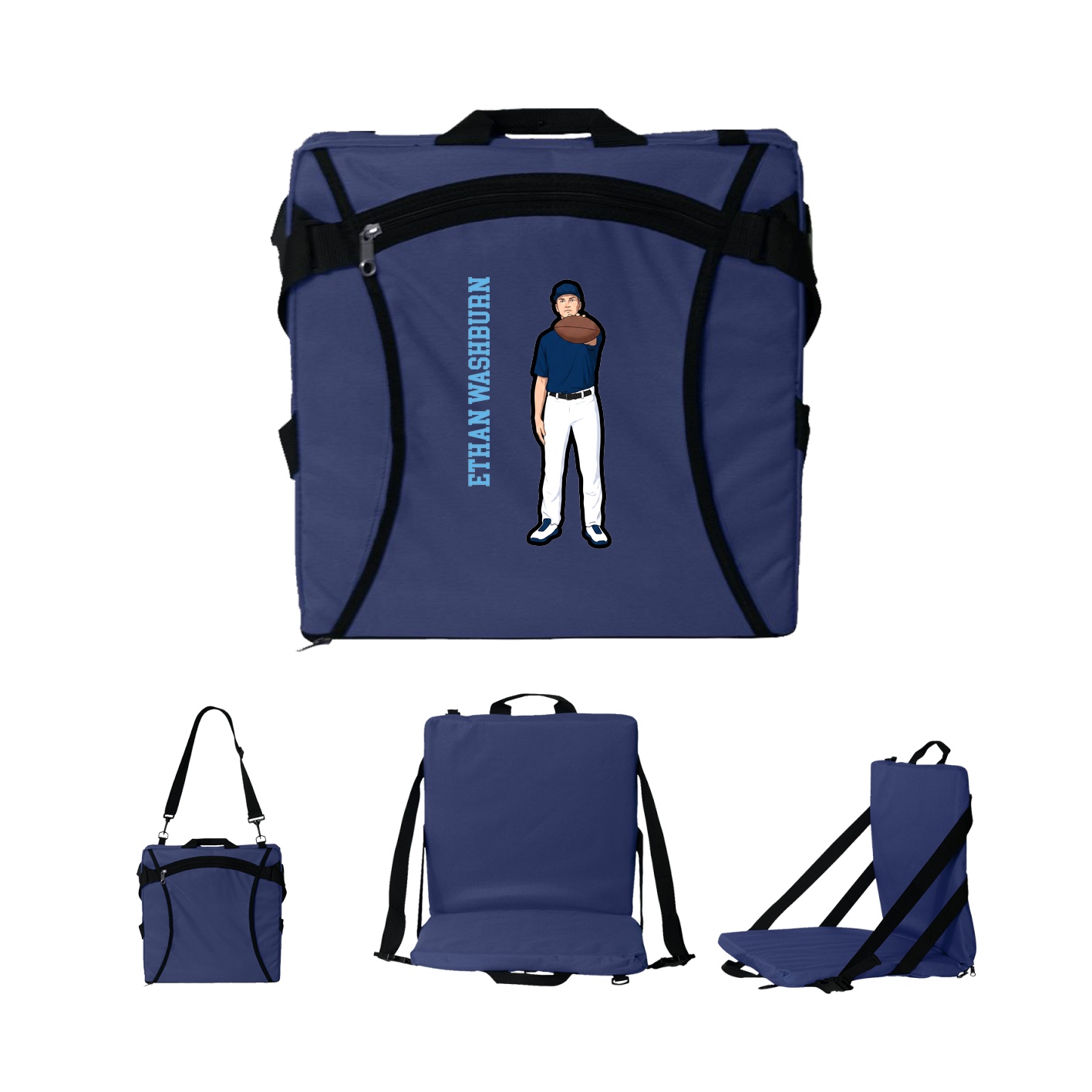 Folding Stadium Seat — Name Vertical in Navy