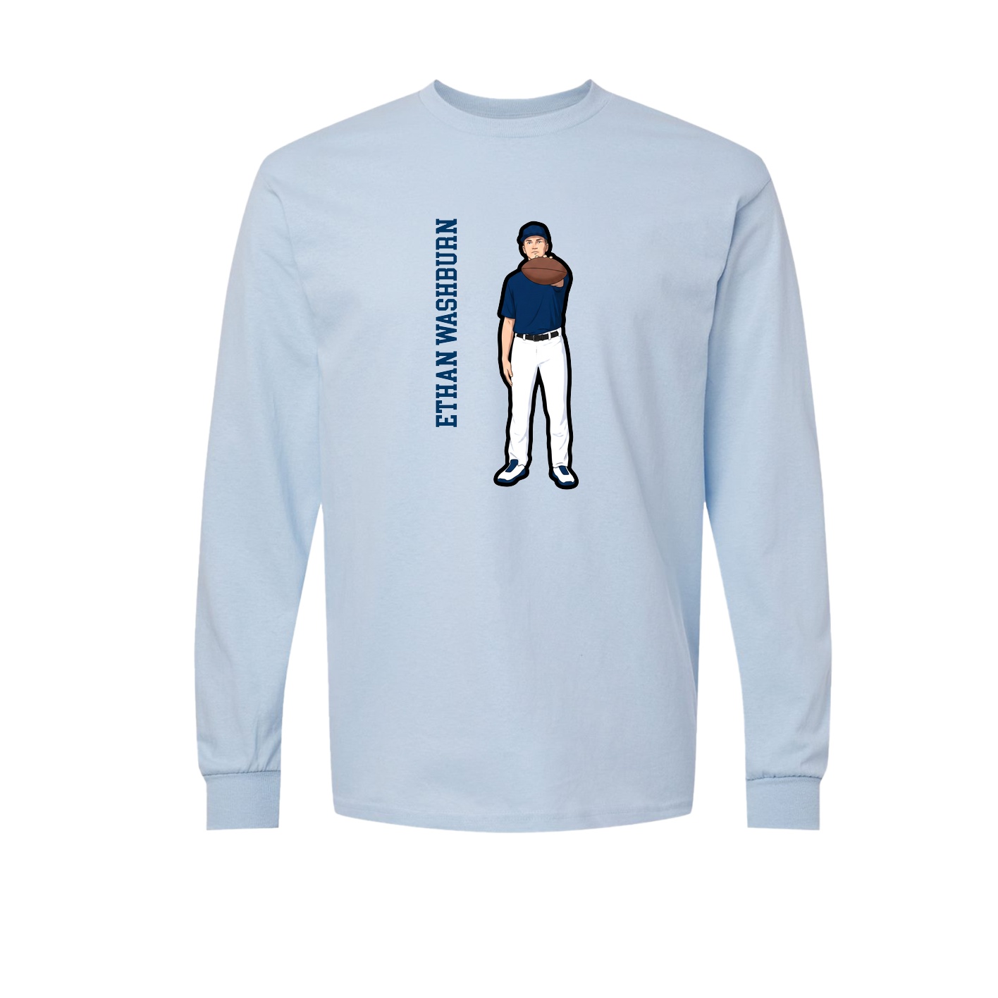 Long Sleeve Tee — Name Vertical in Light Blue