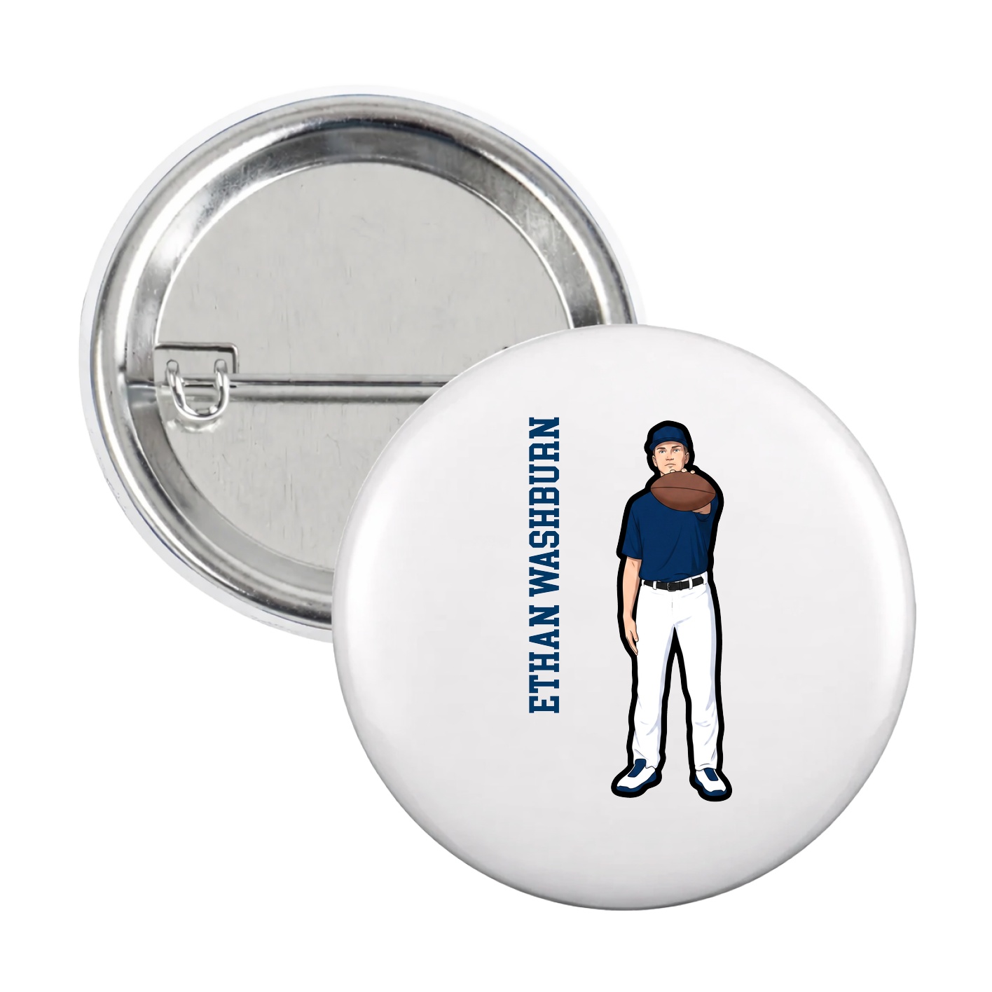 Game Day Button — Name Vertical in White
