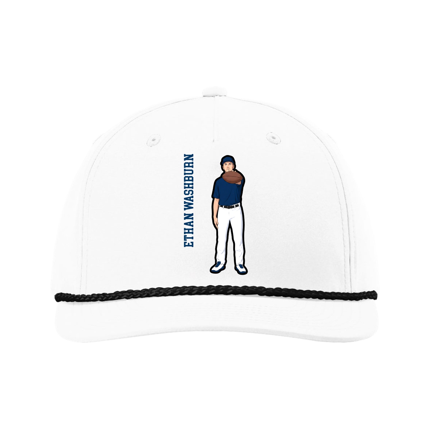 Five-Panel Classic Rope Cap — Name Vertical in White