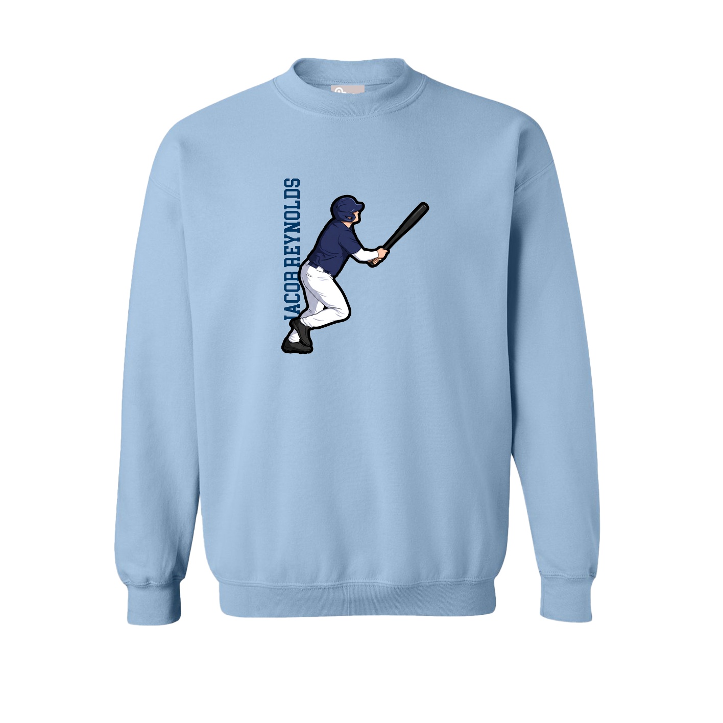 Fleece Crew — Name Vertical in Light Blue