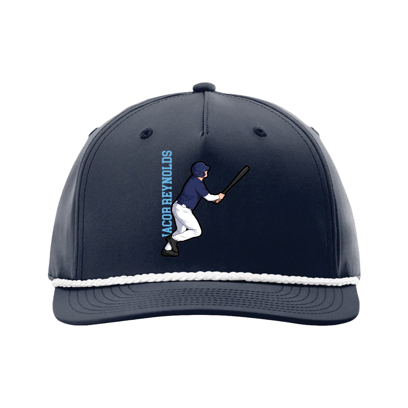 Five-Panel Classic Rope Cap — Name Vertical in Navy