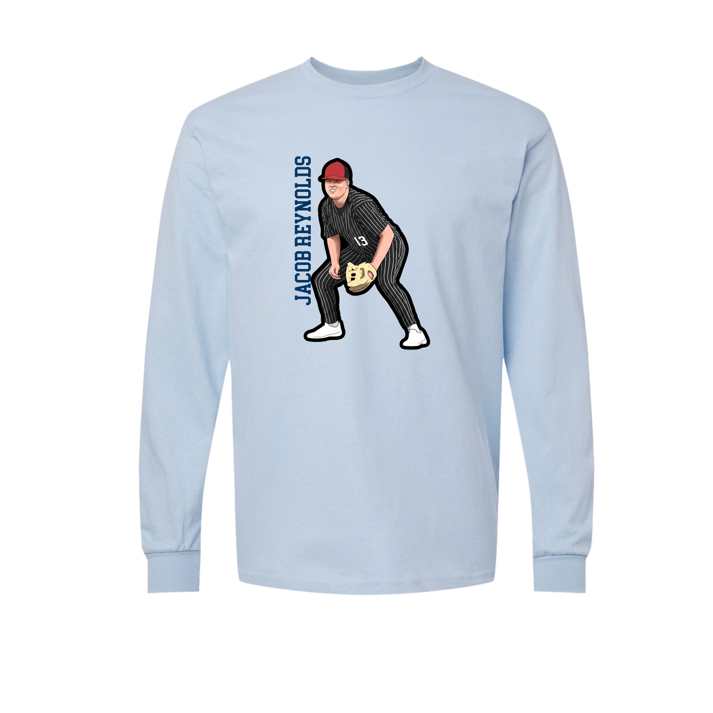 Long Sleeve Tee — Name Vertical in Light Blue