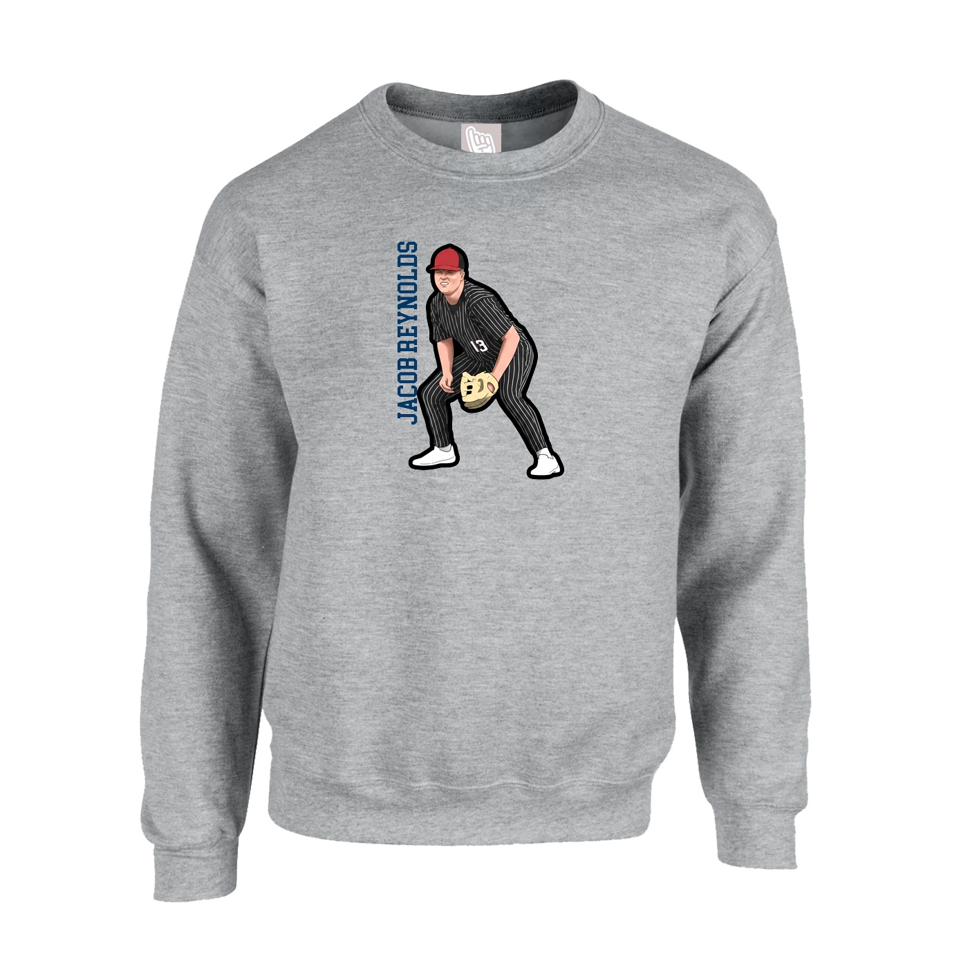Fleece Crew — Name Vertical in Grey