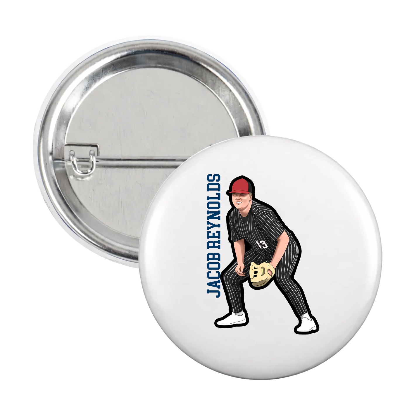 Game Day Button — Name Vertical in White