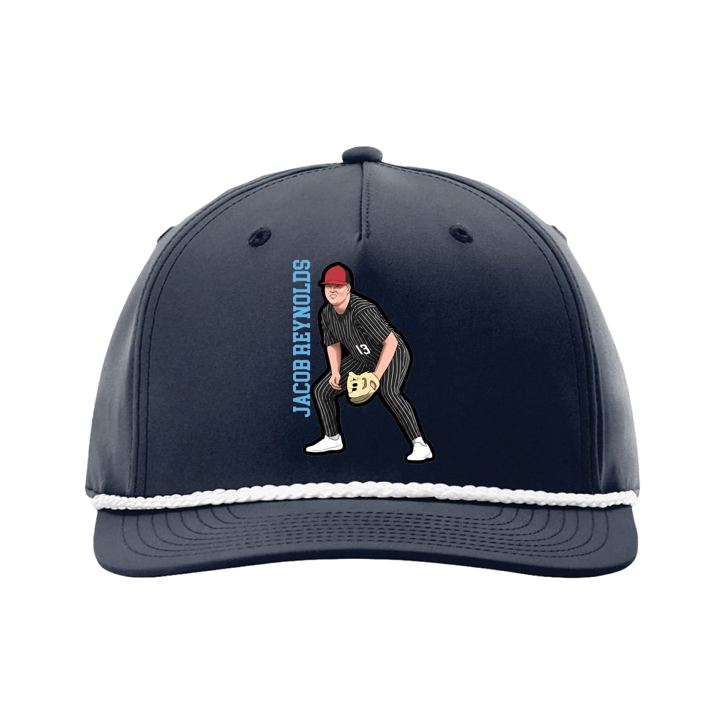 Five-Panel Classic Rope Cap — Name Vertical in Navy