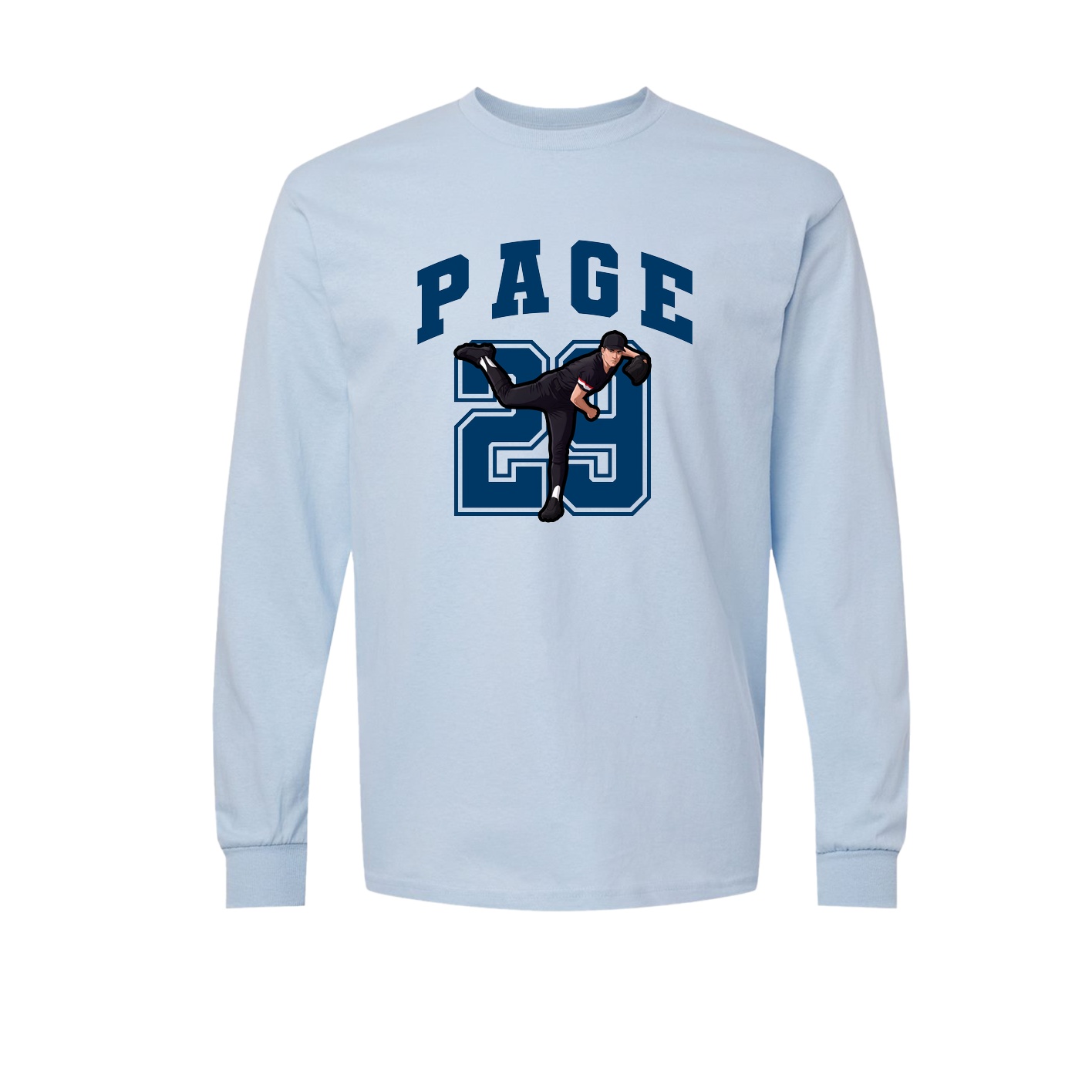 Long Sleeve Tee — Number in Light Blue