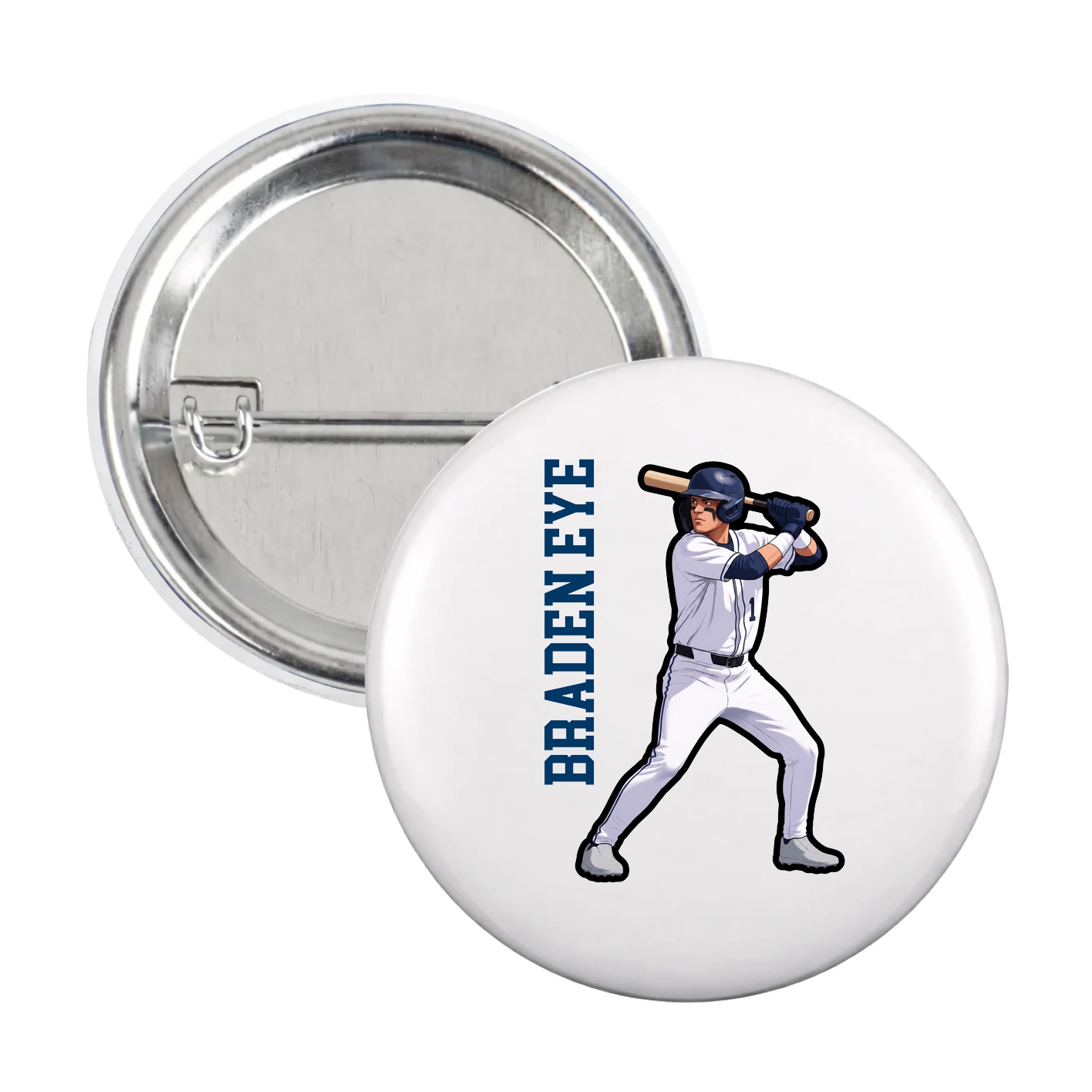 Game Day Button — Name Vertical in White