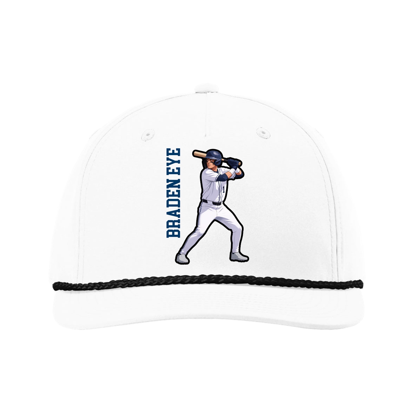 Five-Panel Classic Rope Cap — Name Vertical in White