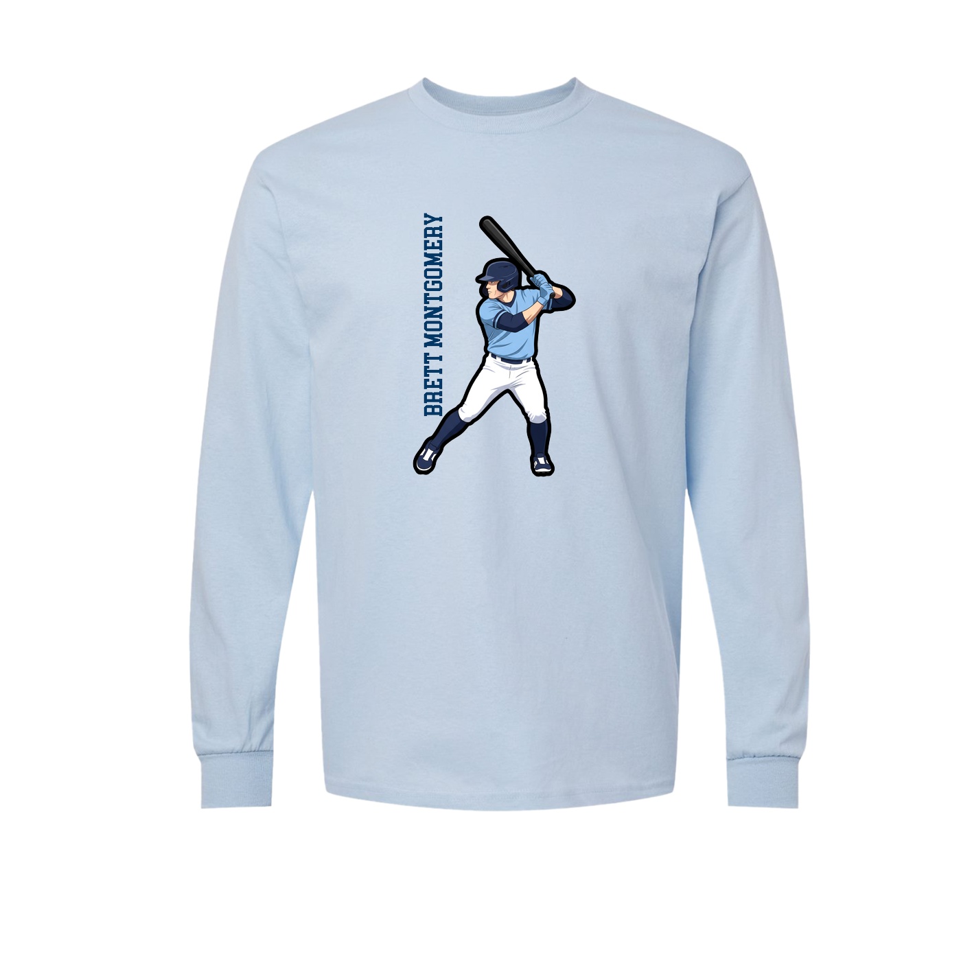 Long Sleeve Tee — Name Vertical in Light Blue